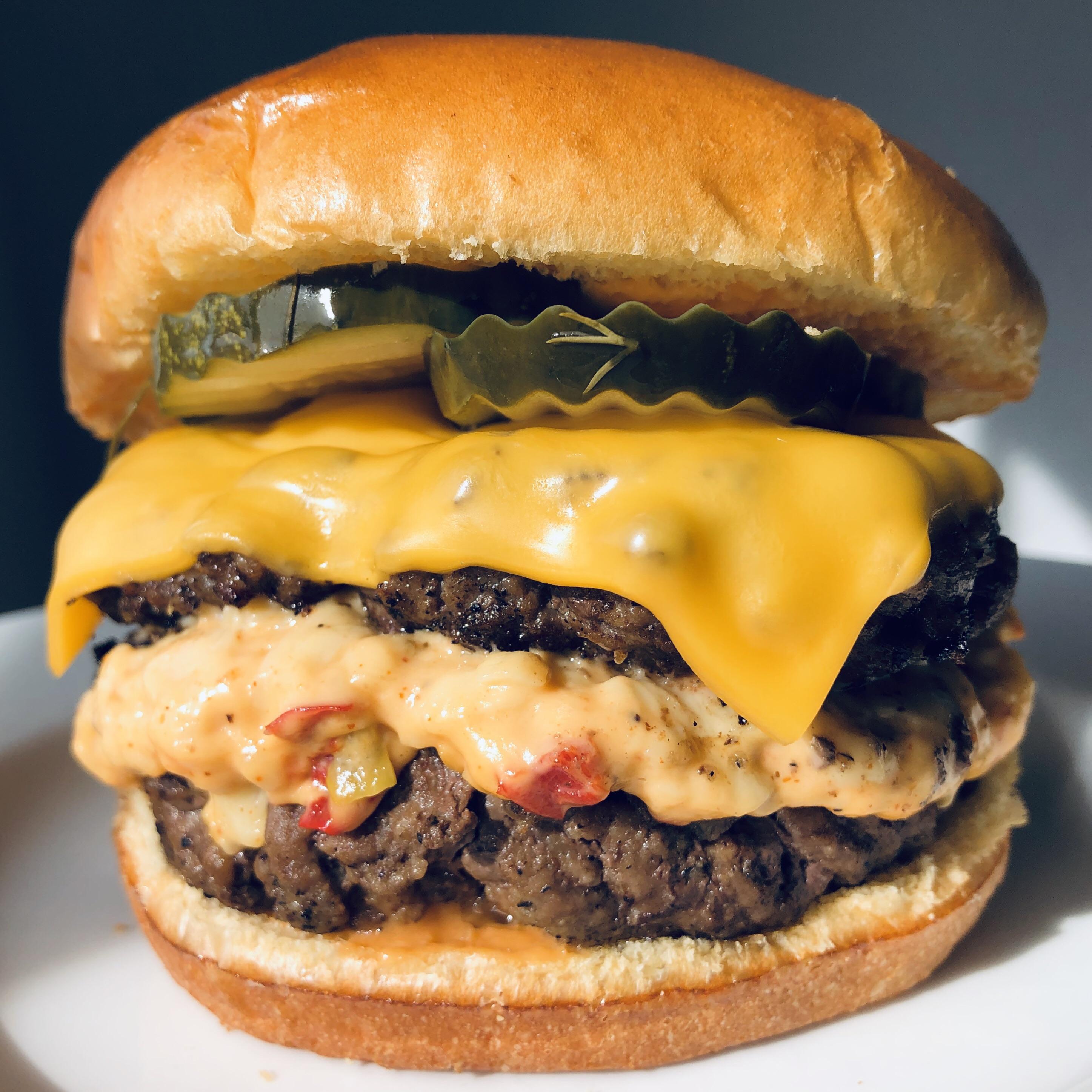 I made this double with zesty pimento cheese, american cheese, spicy