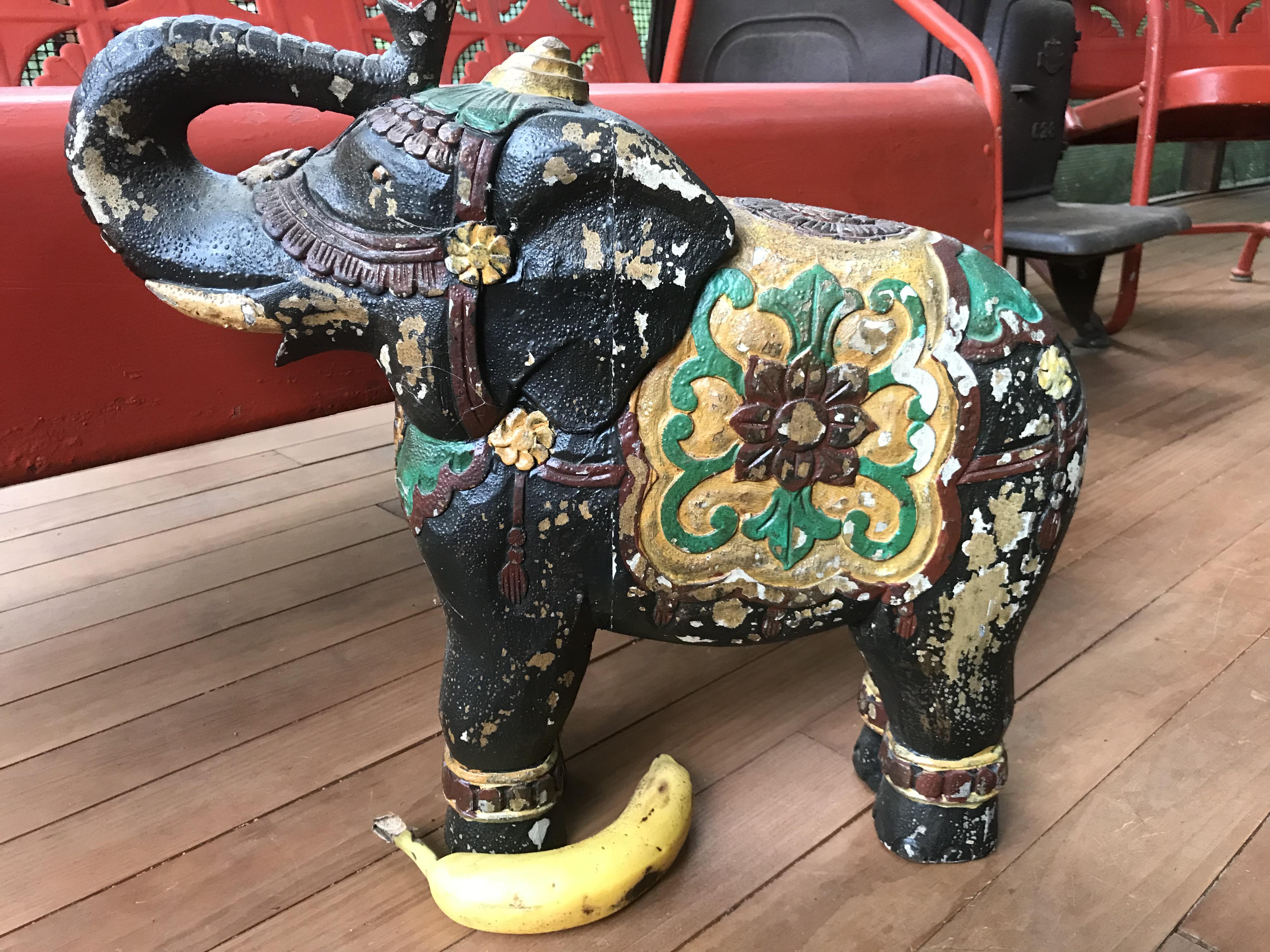Of course I bought this old painted elephant5. r/ThriftStoreHauls