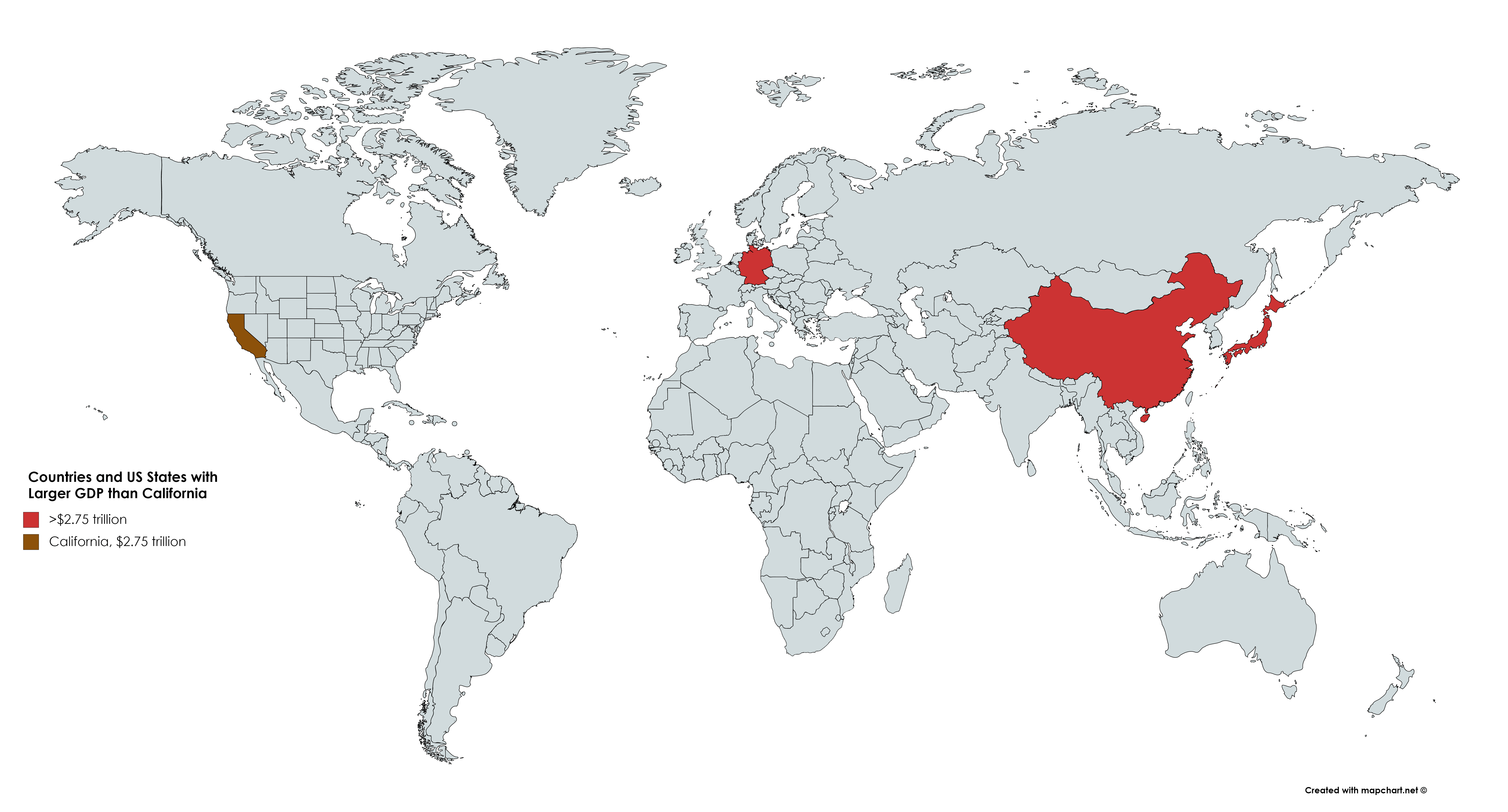 Countries and US States with Larger GDP than California r/MapPorn