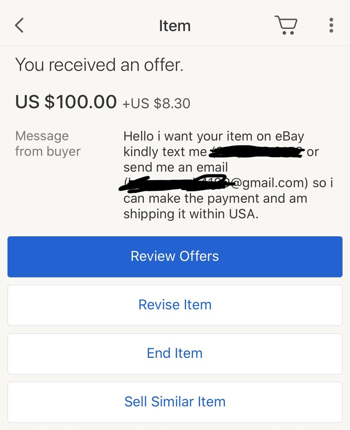 eBay buyer scams? I’m selling an item for 55 and I receive an offer