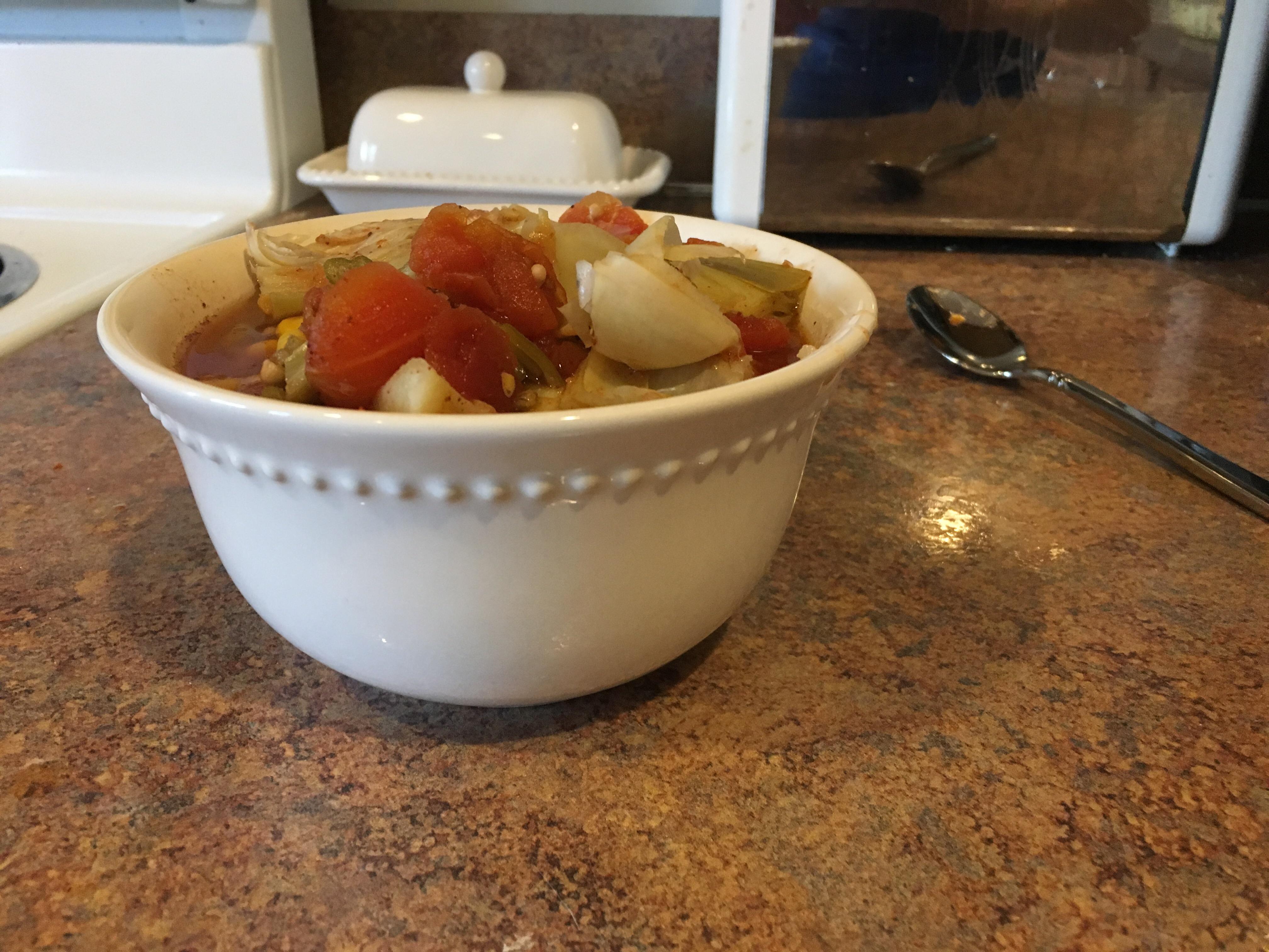 210 Calories Artichoke Okra Corn and Tomato Chili! r/1200isplenty