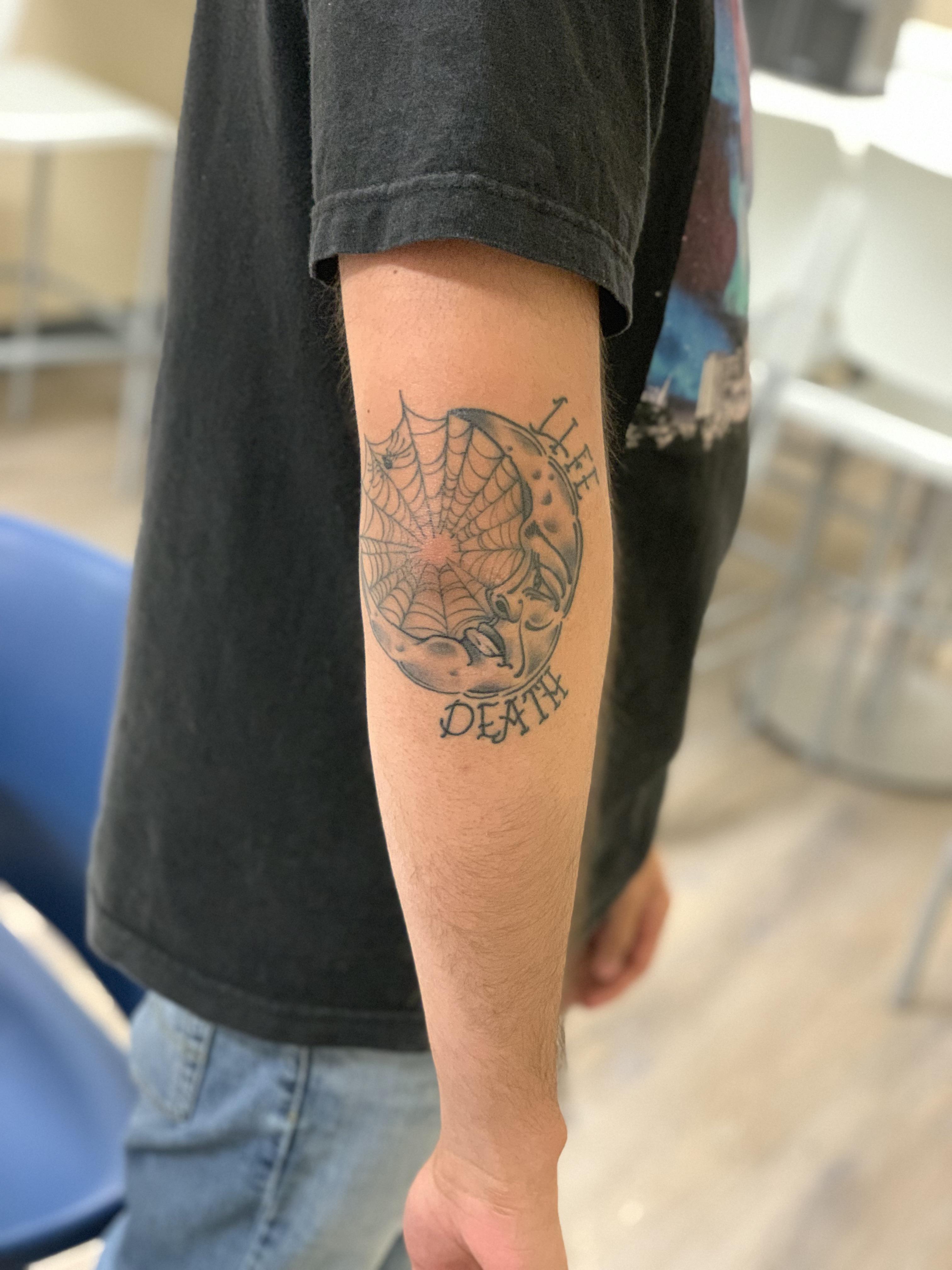 Rezz inspired tattoo spider on the moon and life & death