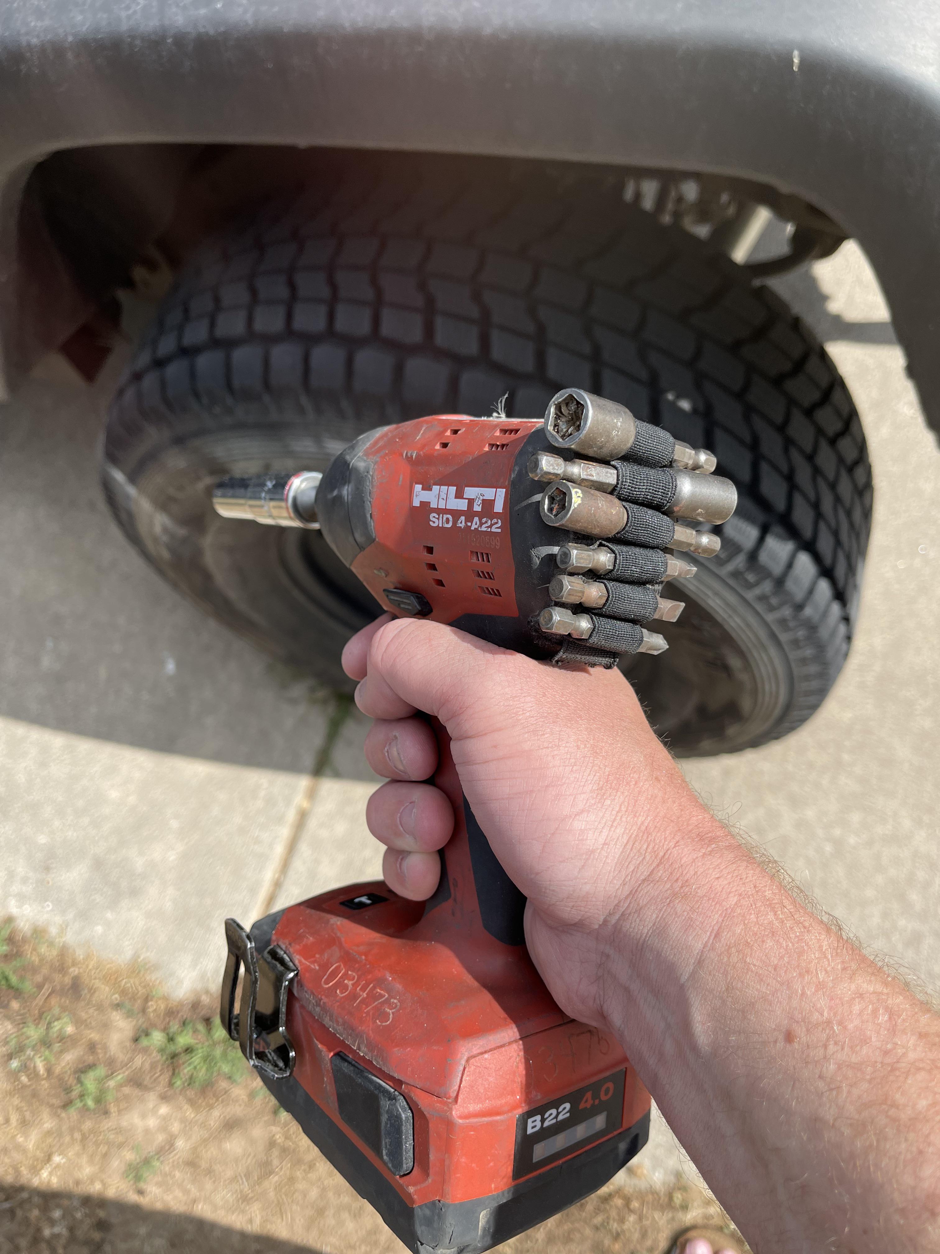 Glued a .22lr bandolier to the back of my impact driver to hold bits