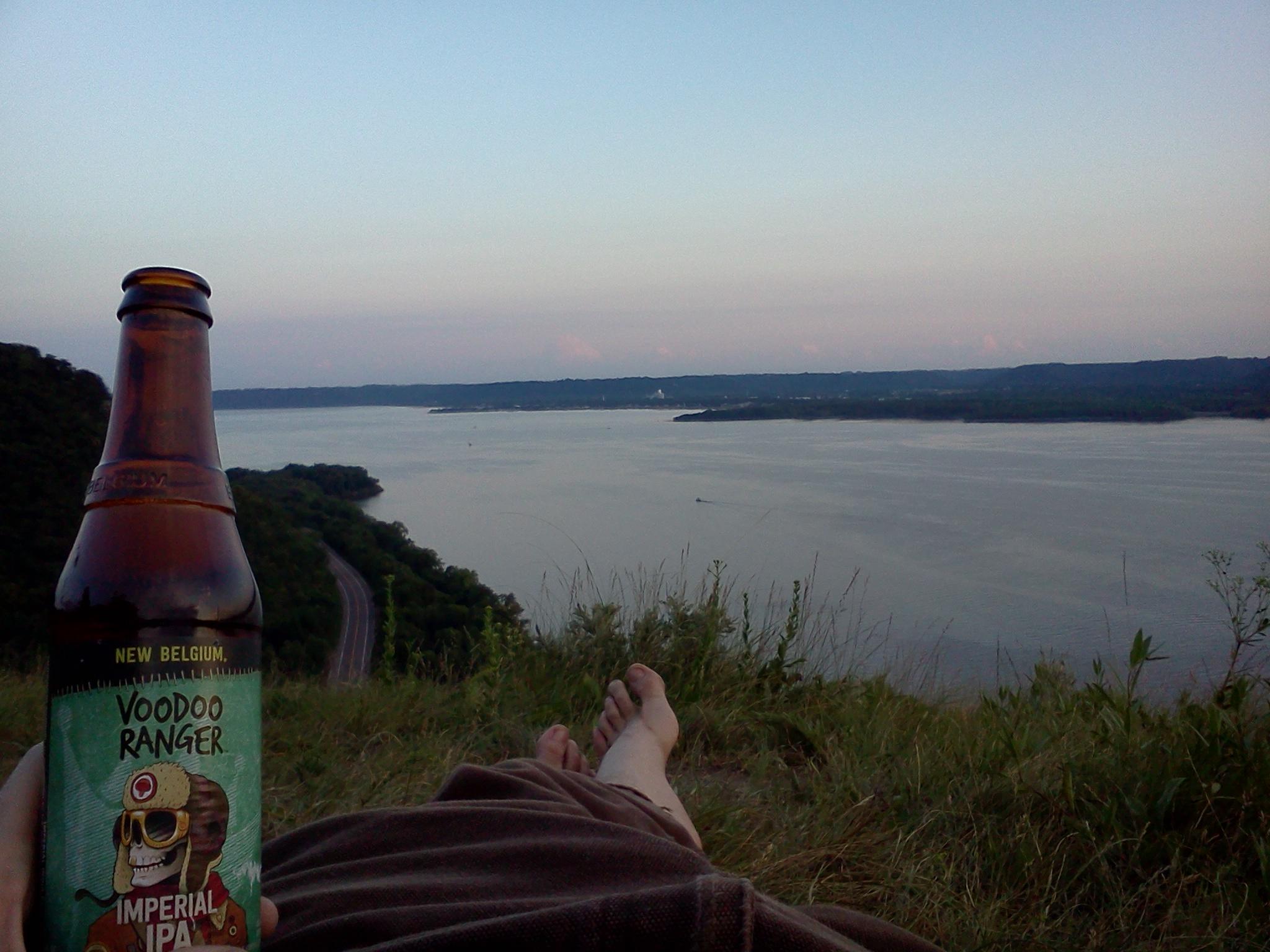Voodoo on top of Maiden Rock in WI, overlooking Lake Pepin r
