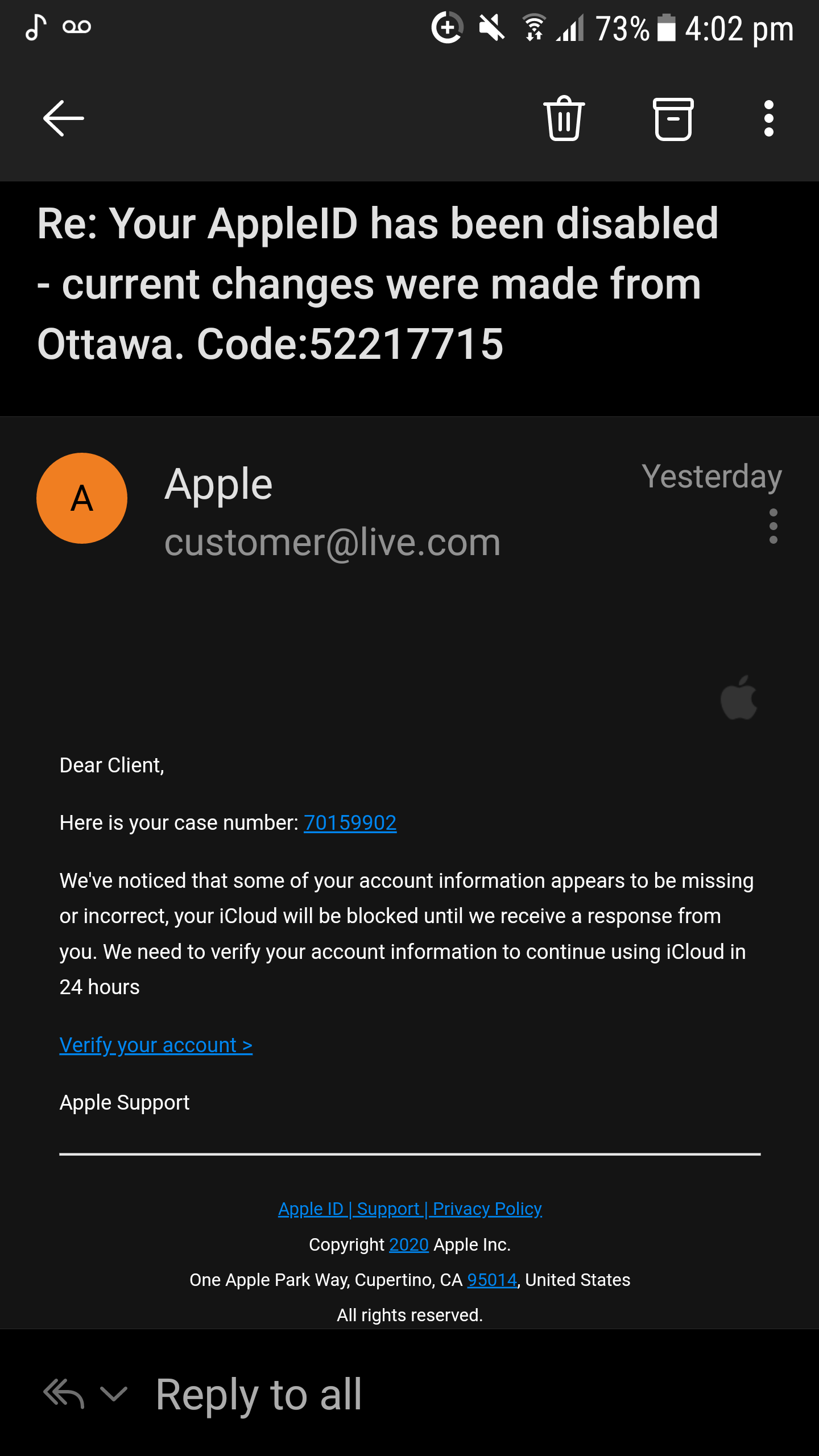 Got this email from Apple support but I don't own any Apple products r/Scams