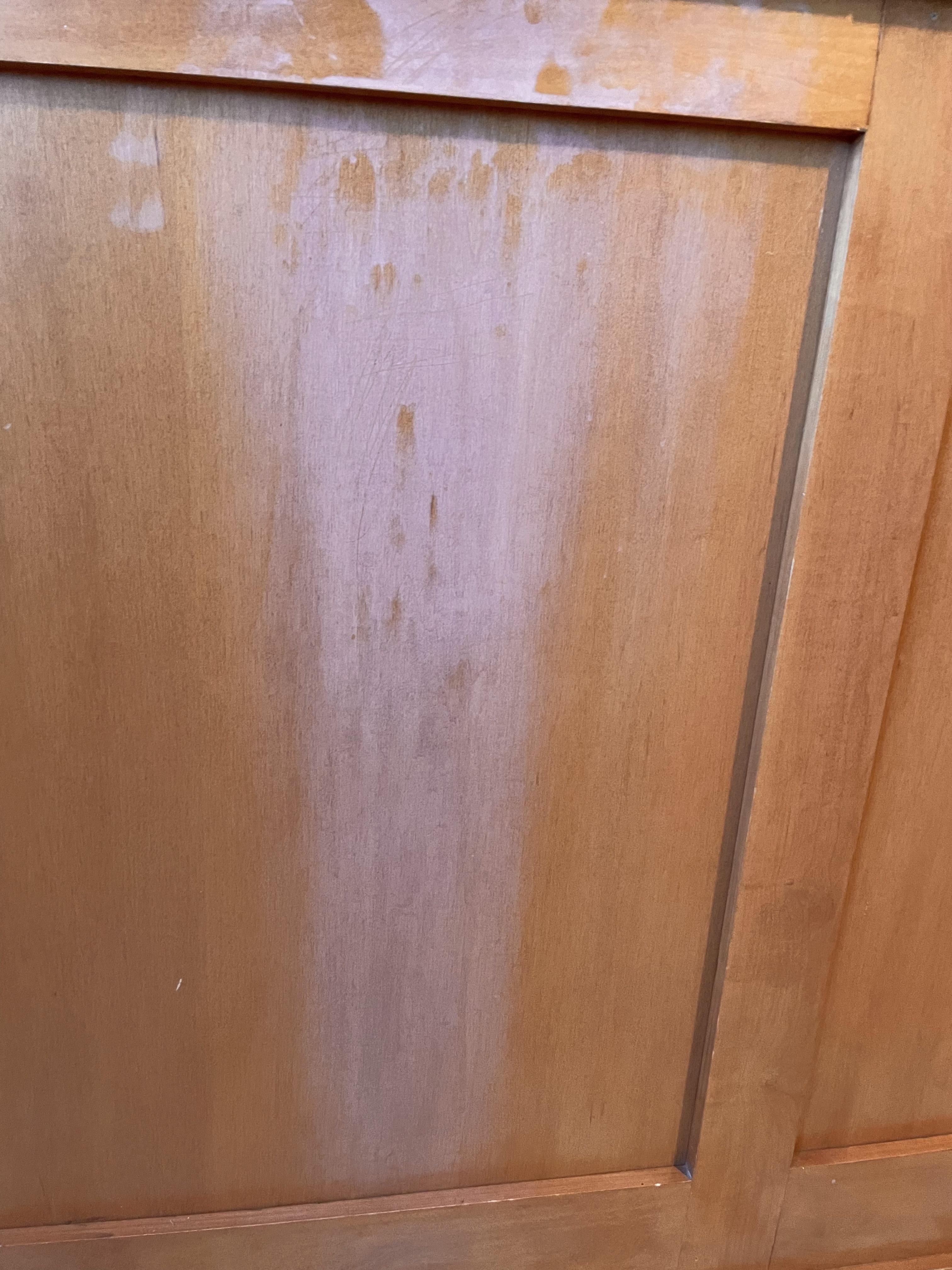 Pot of vinegar and water boiled over. Factoryfinished maple