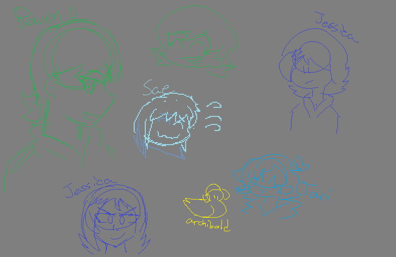 headache doodles in ms paint (tari and some others from Gltichtale) r