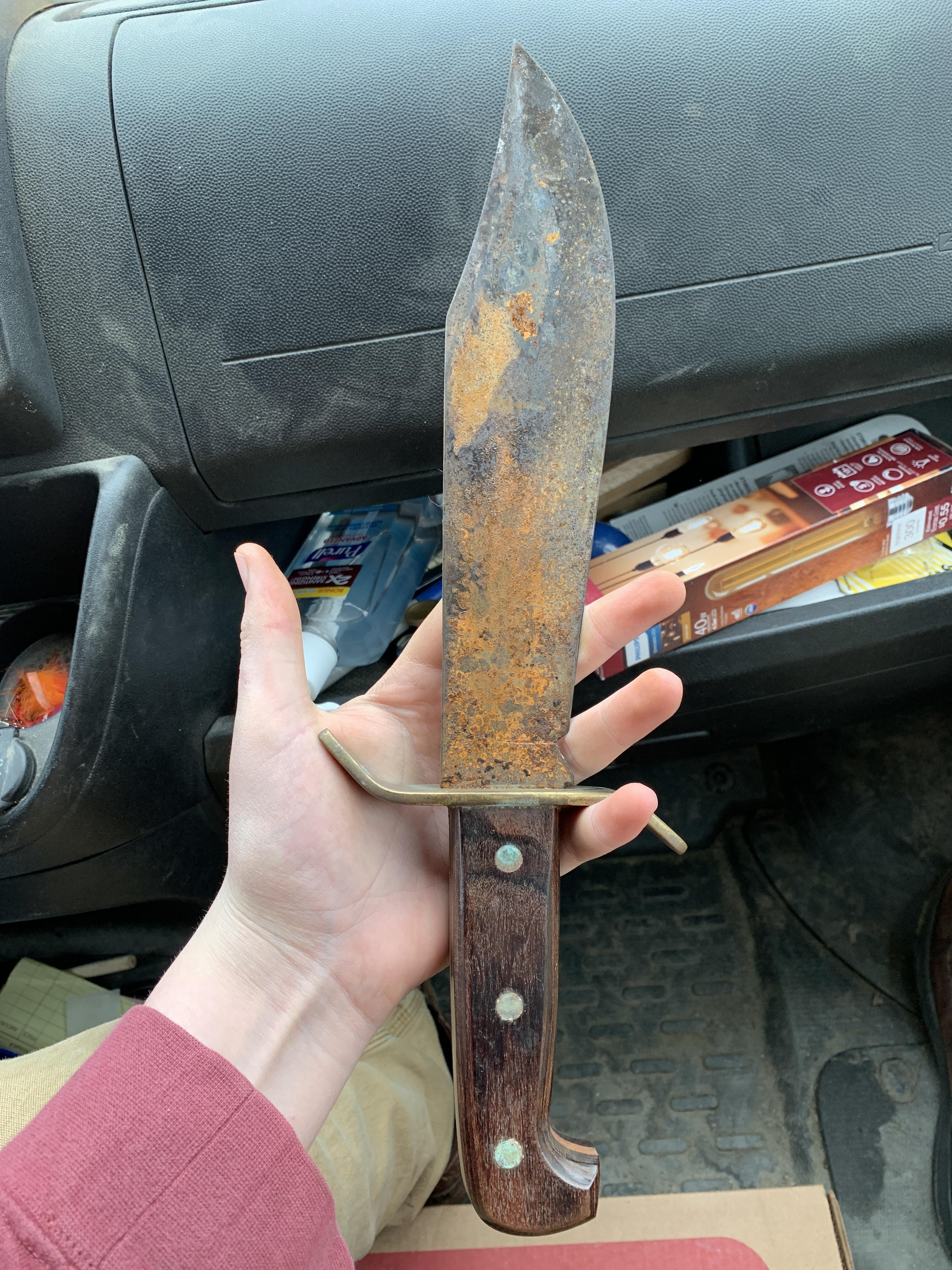 how would you guys restoring this old bowie knife i found in