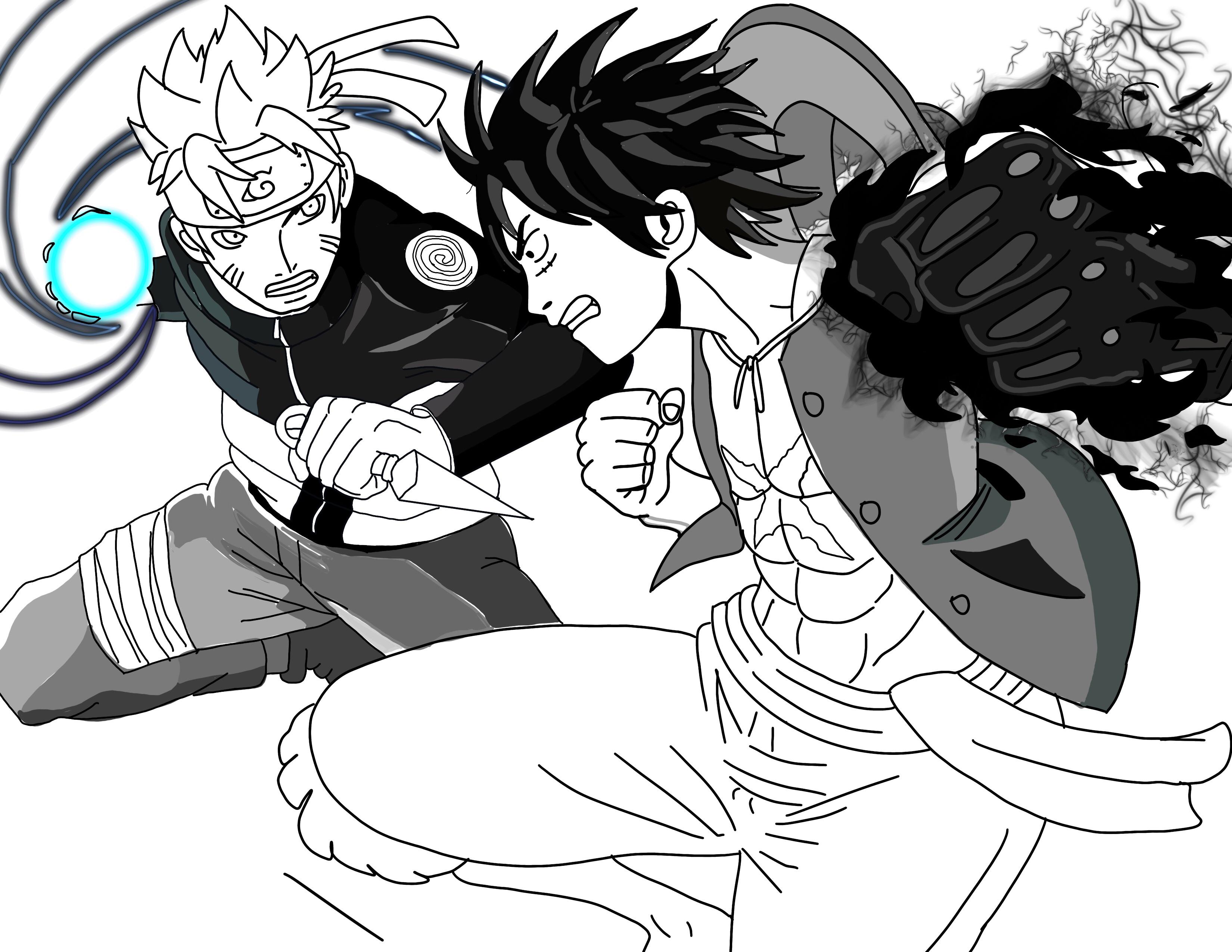 Naruto vs luffy black and White (drawn by me) r/OnePiece