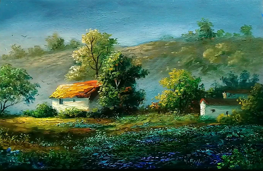 ‎Spring Landscape Oil Painting Flowers By Yasser Fayad