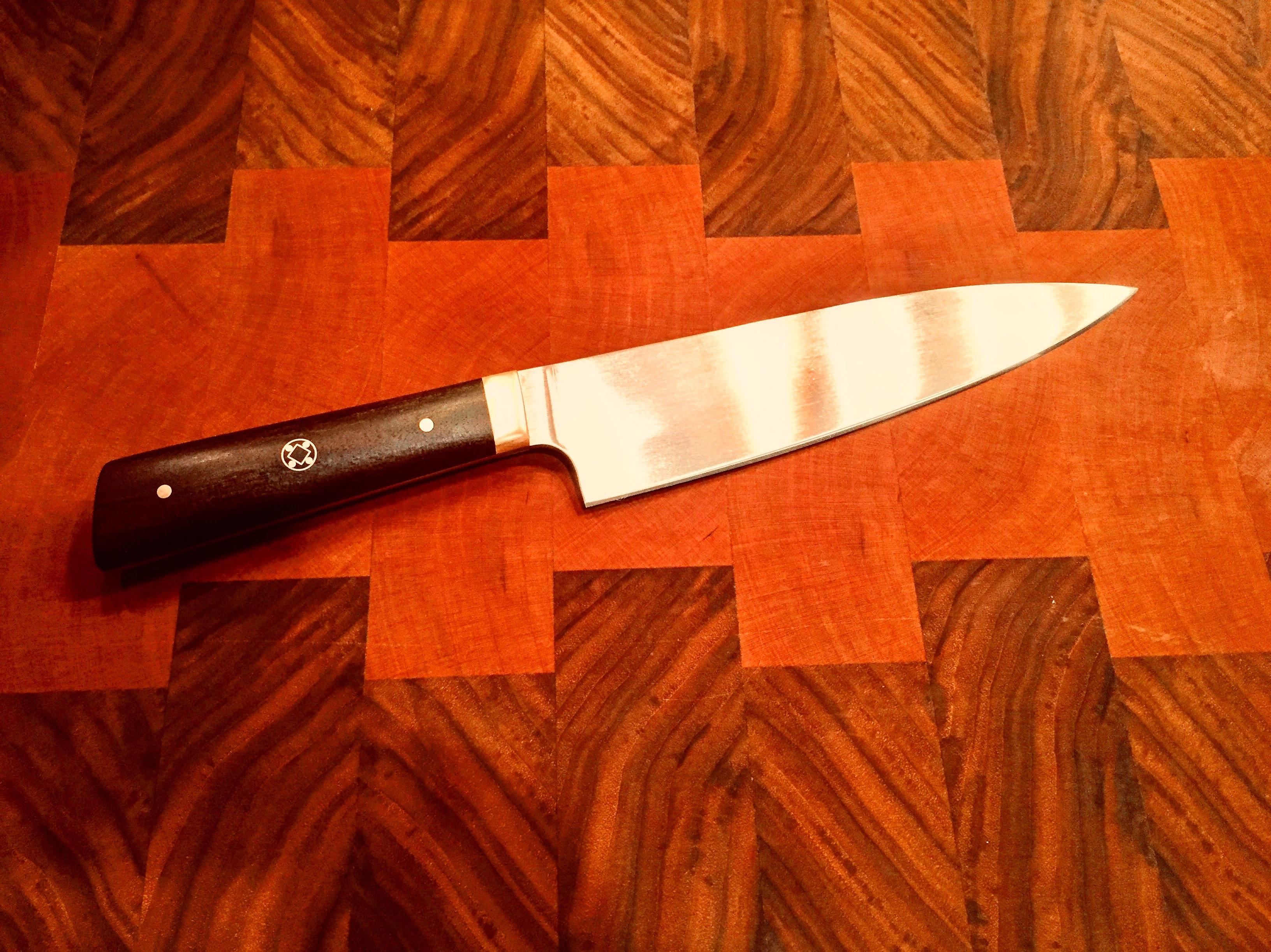7” Kitchen knife out of 1084 with an ebony handle and brass bolster