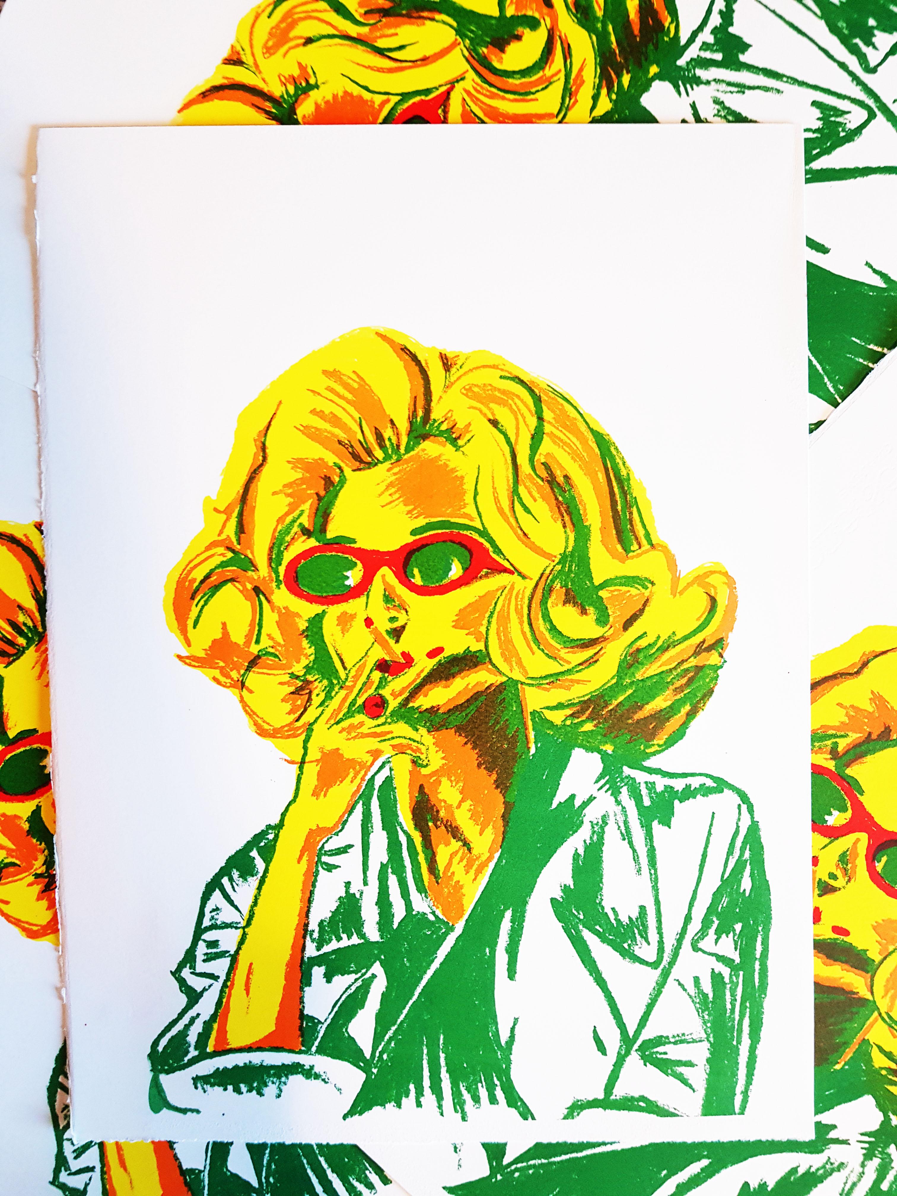 chungking express screen print, i first made an oil pastel drawing and