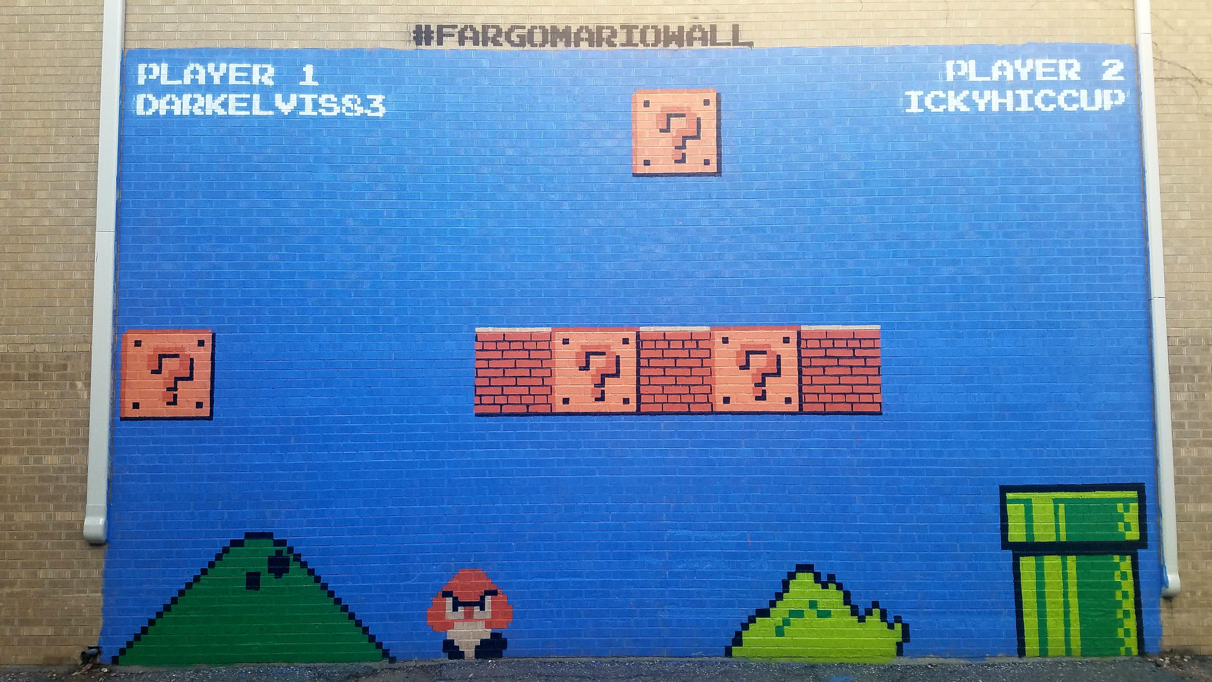 So my girlfriend (u/ickyhiccup) and I painted a life sized Mario mural