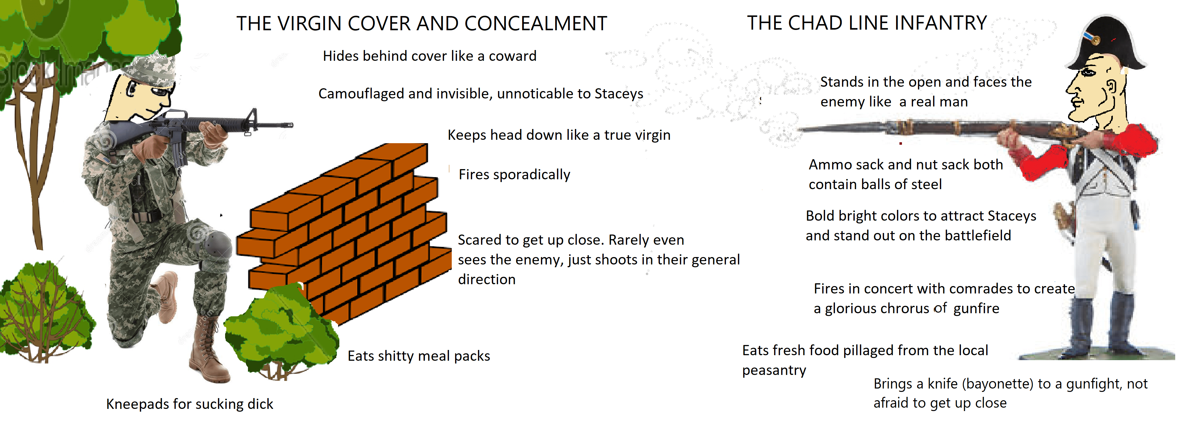 The Virgin Cover and Concealment vs The Chad Line Infantry r/virginvschad