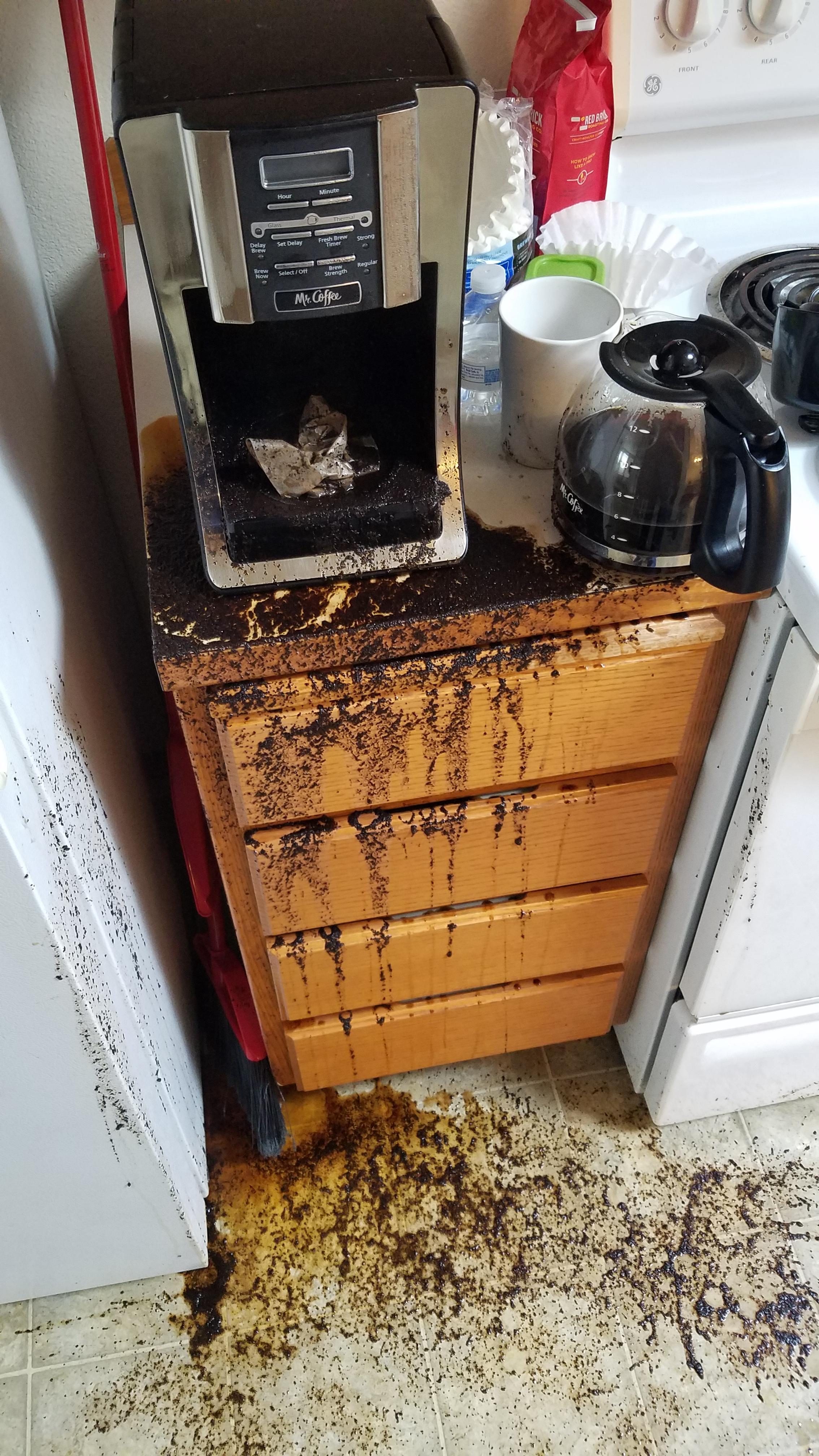 This is what happens when you to put the coffee filter basket