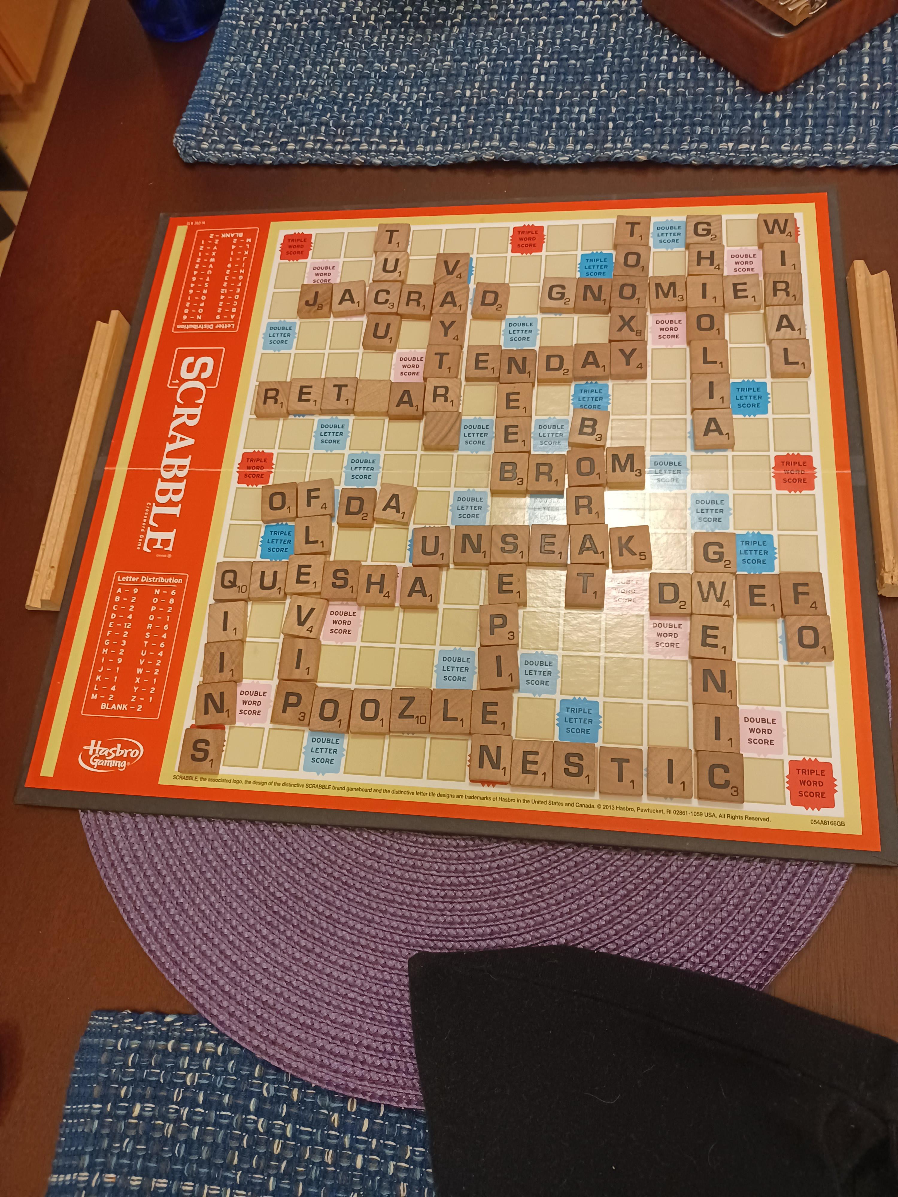 Played Scrabble only using fake words that sound like they could be