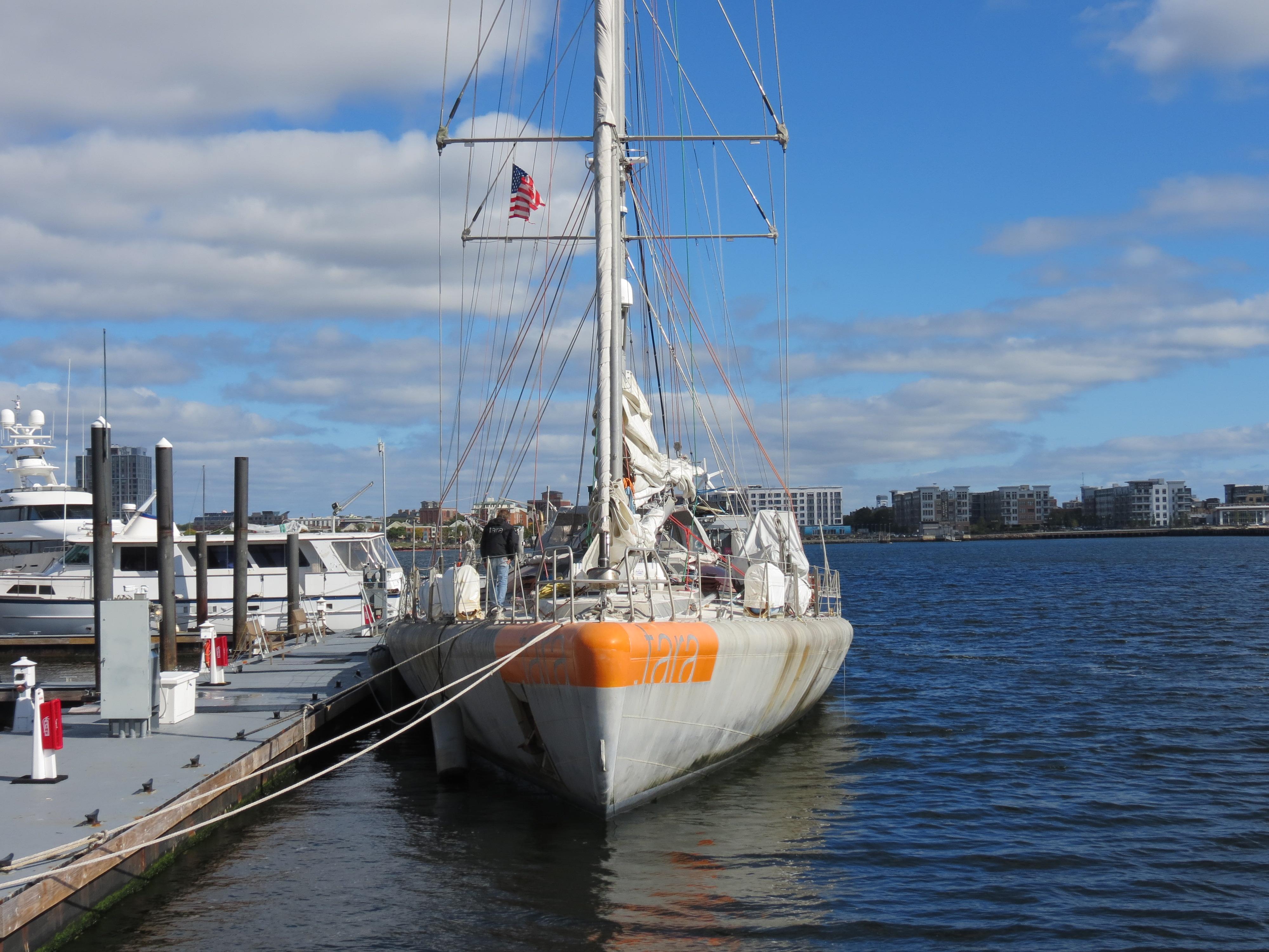 Tara aluminum polar expedition sail boat next to Long Wharf r/boston