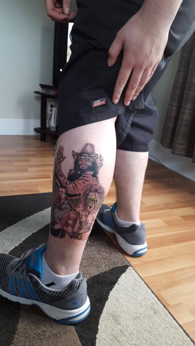 Start of my wrestling leg sleeve, done by Scott Pearce, Pearce's Tattoo