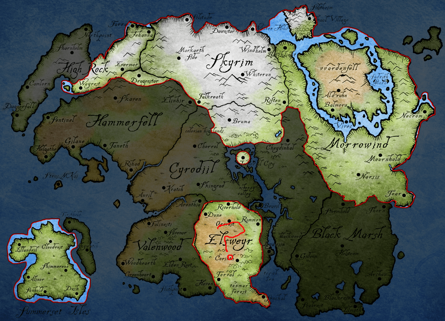 I Made a map of Tamriel that shows every accessible Area