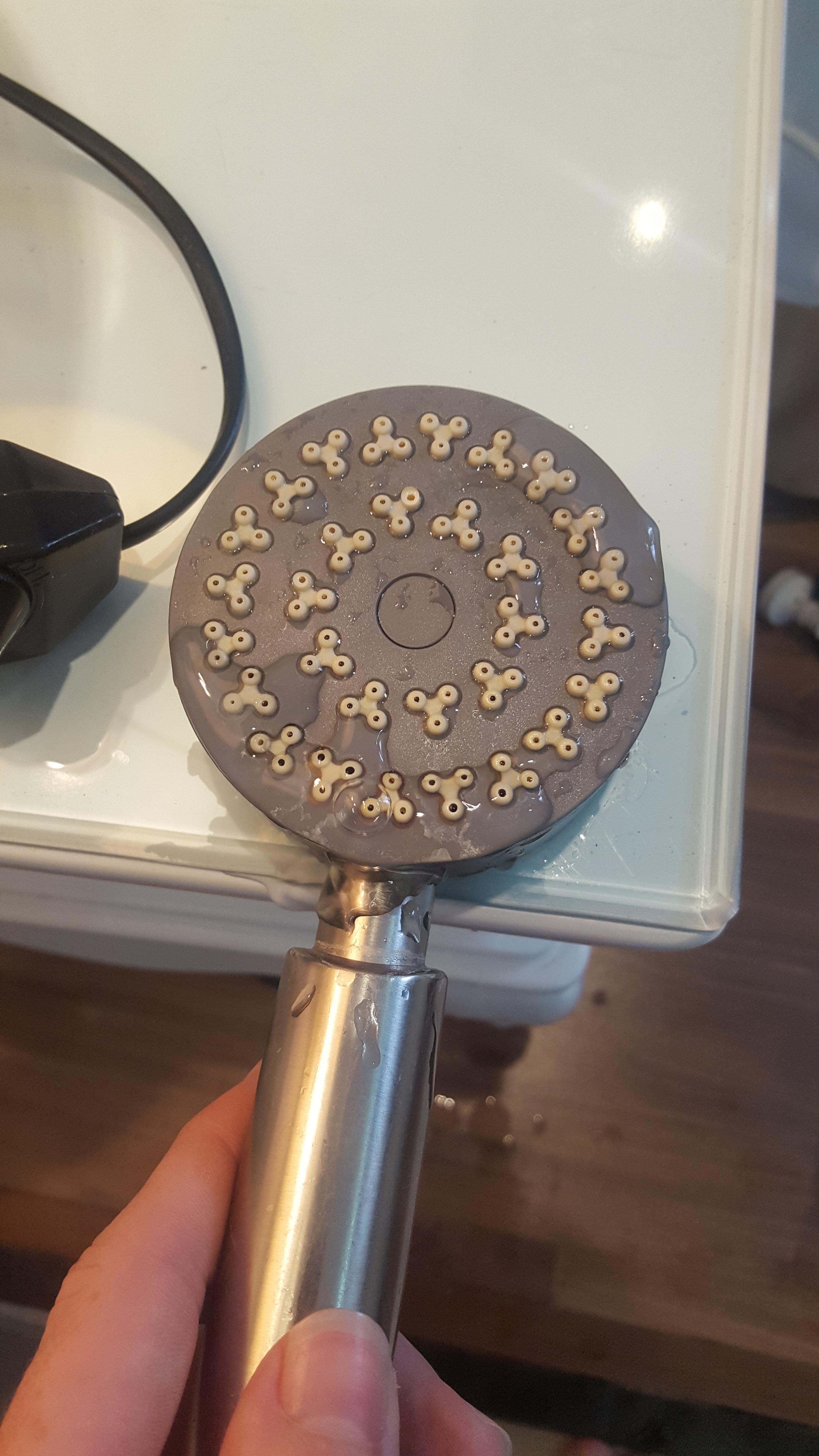 My shower head shoots water out of fidget spinners. r/mildlyinteresting