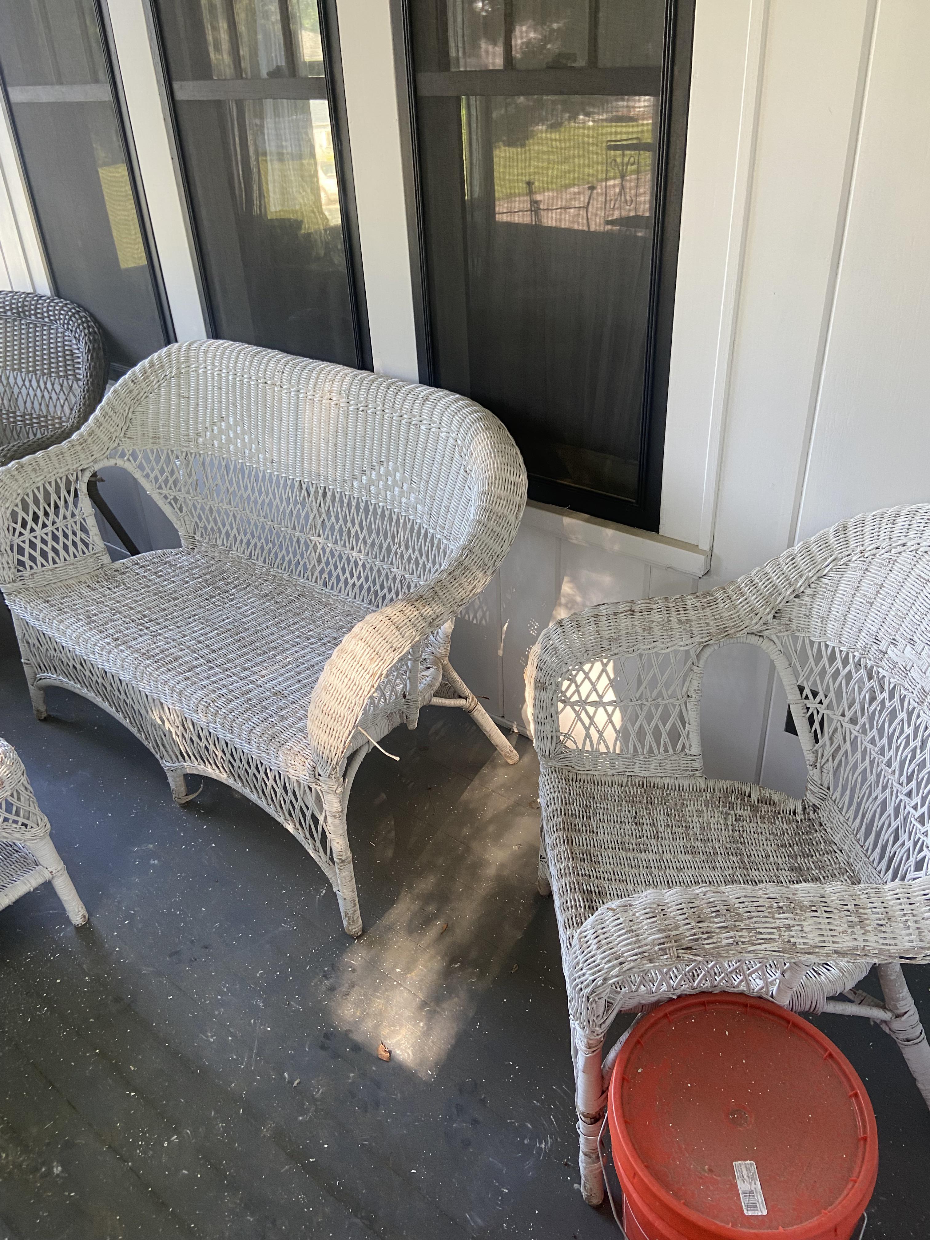 Found this white wicker patio set on the side of the road (one chair