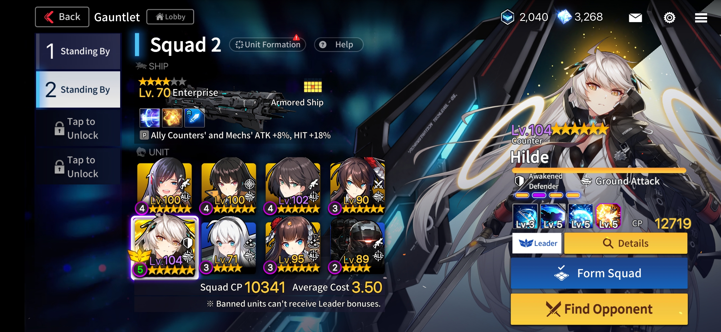 My team for this week (still leveling enterprise) r/CounterSide