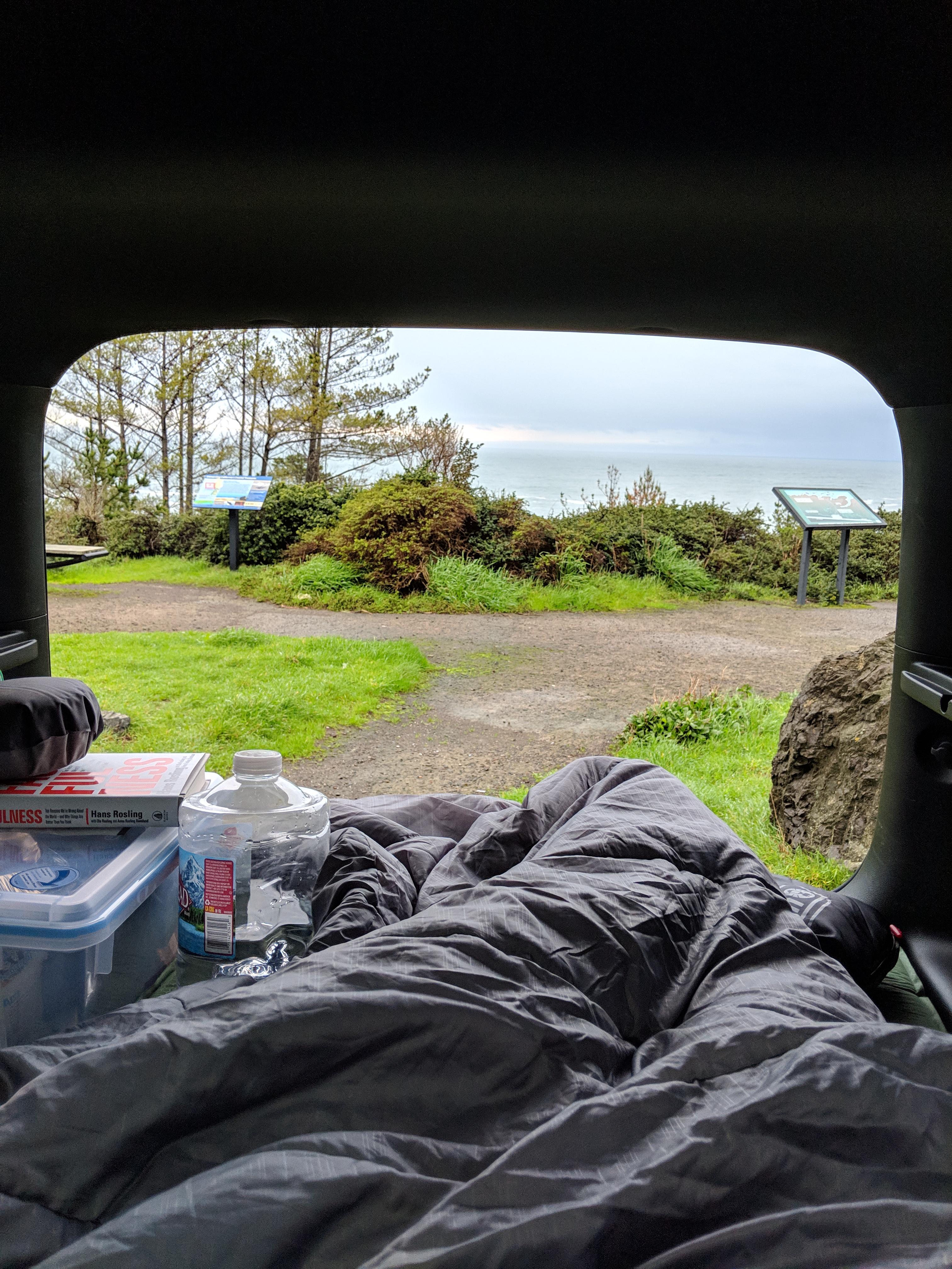 First time sleeping in my Kia Soul on Highway 1 near Ft Bragg overlanding