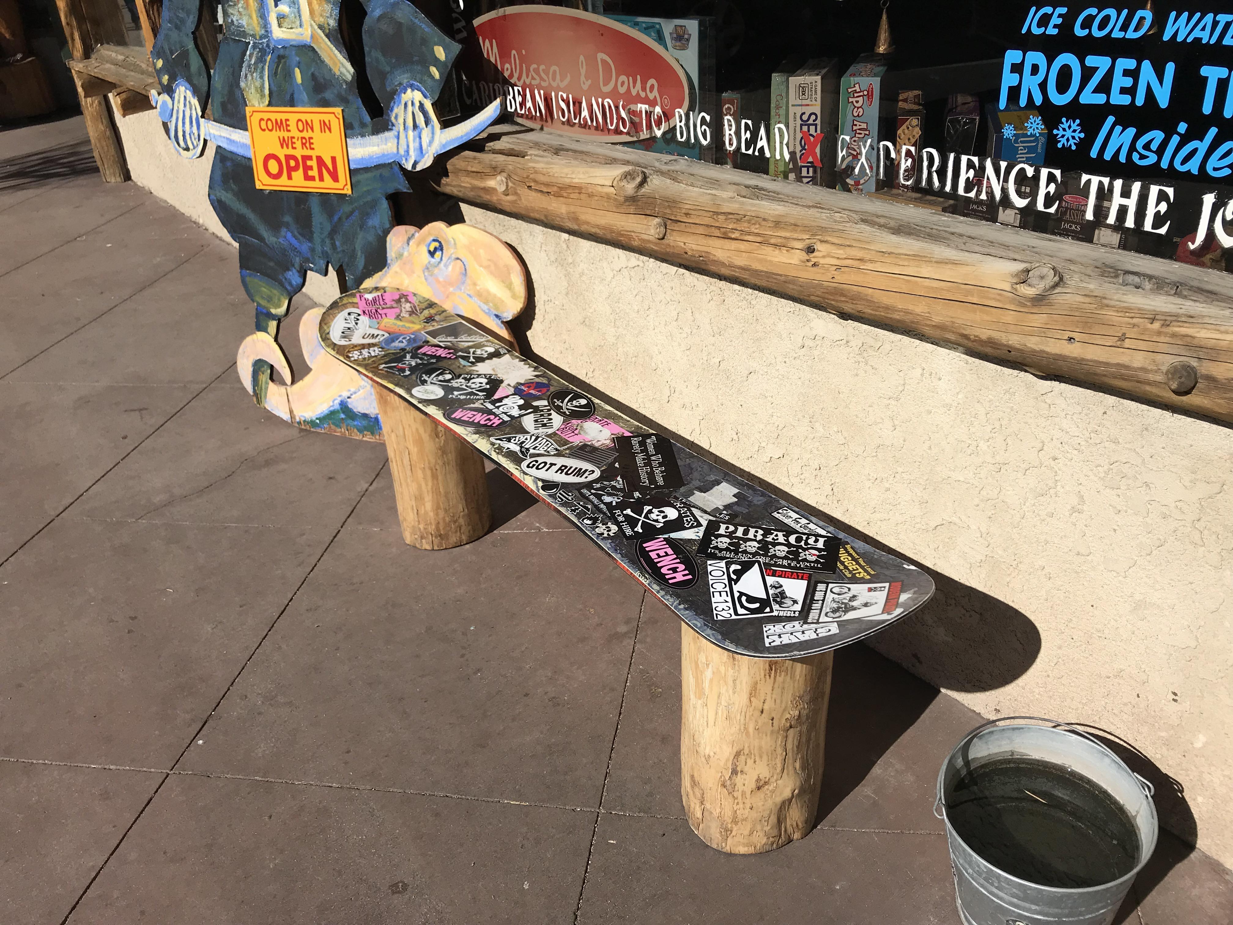 This bench on the outside of a store in Big Bear, Ca is made out of a