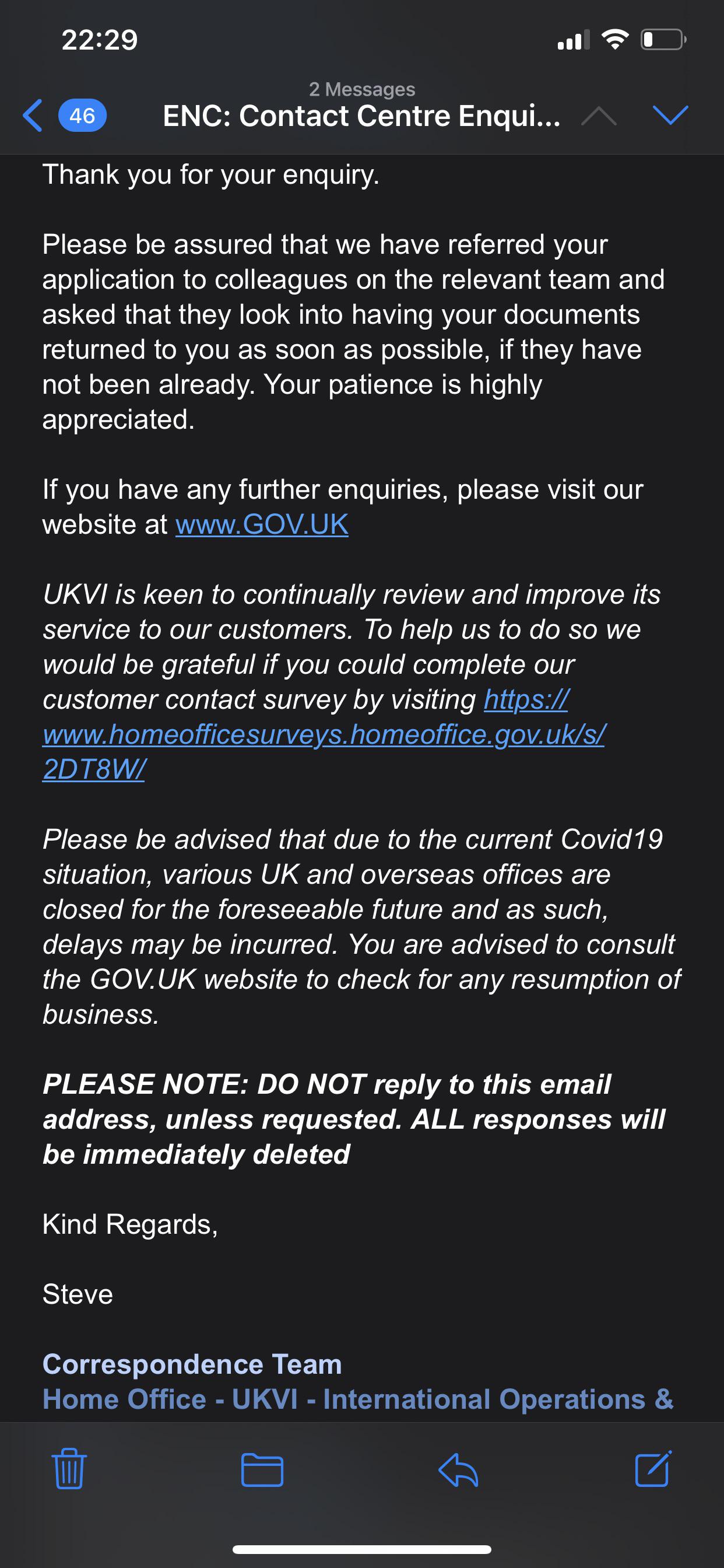 UKVI email? Regarding documents being sent back. I called up to ask