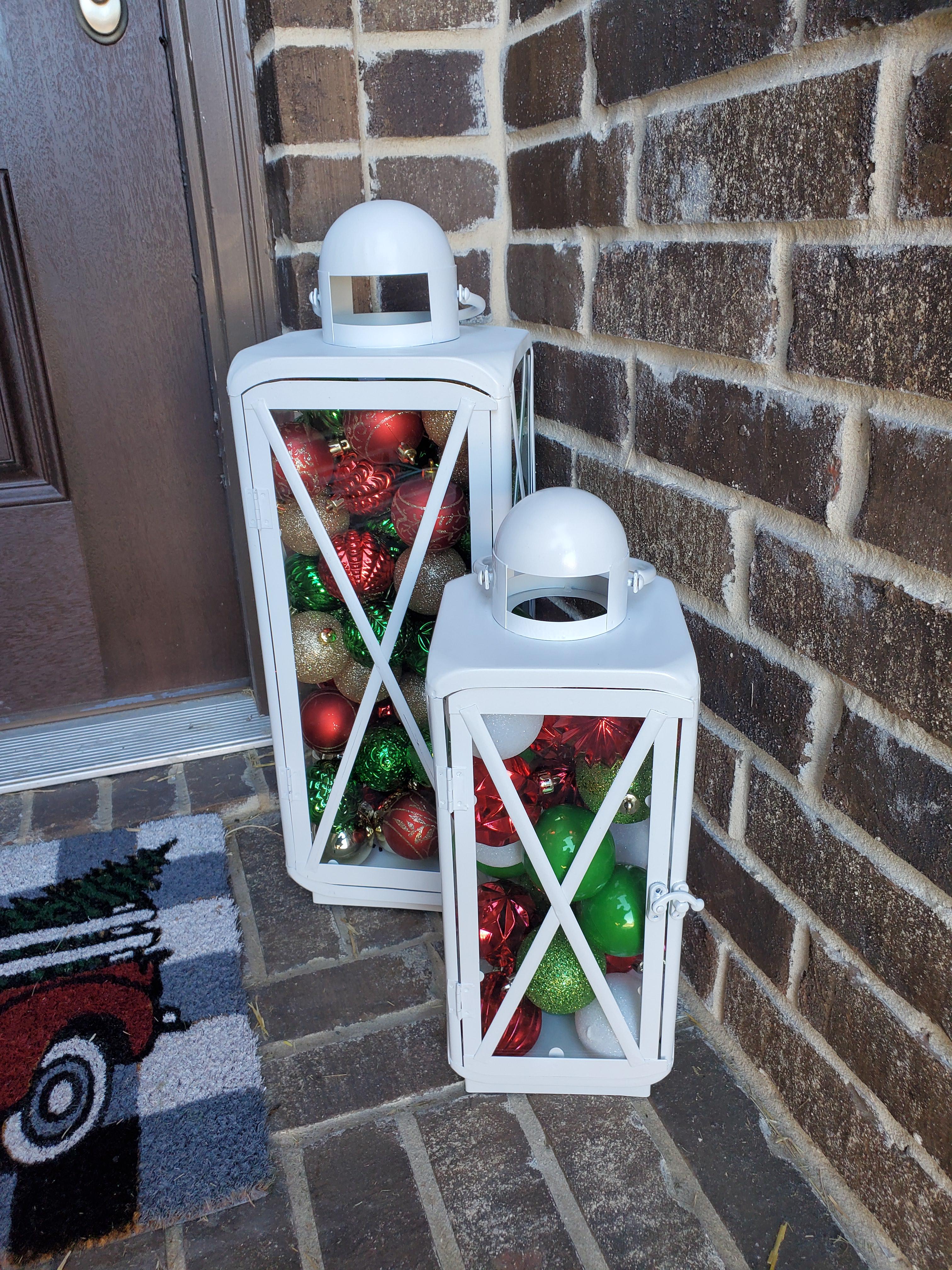 Got a couple of lanterns in sale at Hobby Lobby and filled them with
