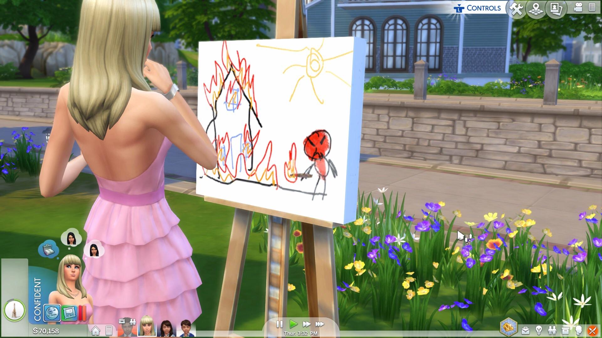 My sim painting a top quality angry picture after a fight r/thesims