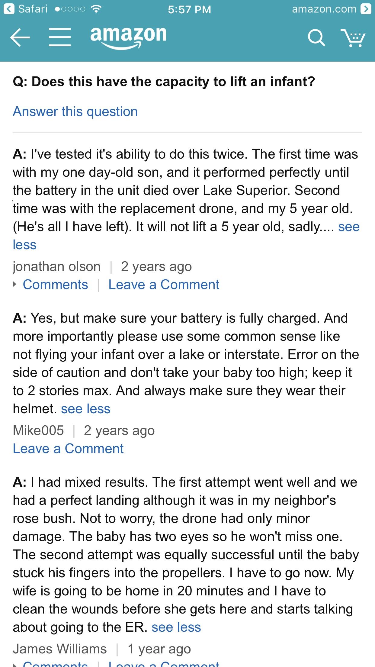 Amazon Users answer a question about a drone funny