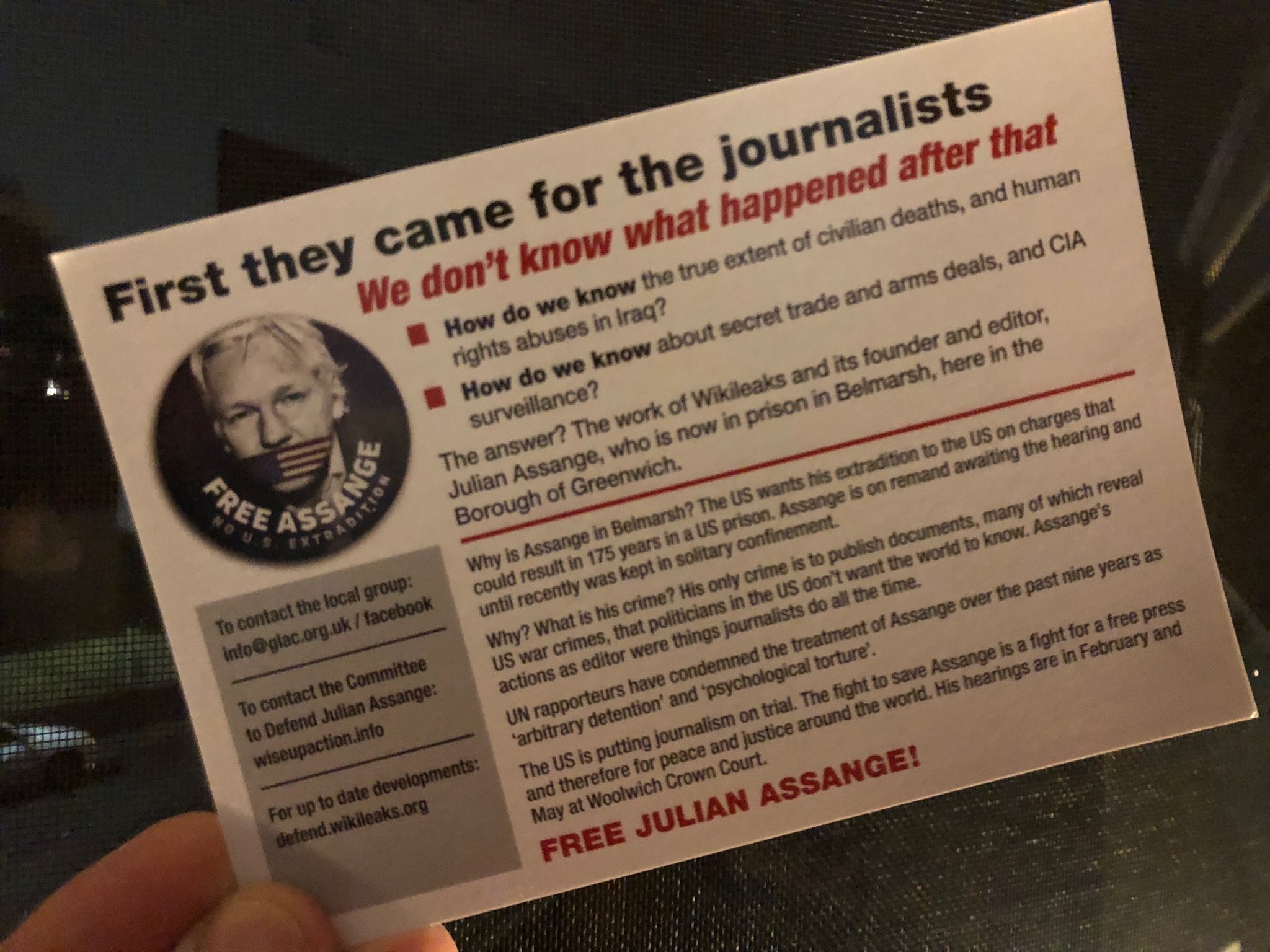 First the came for the journalists WikiLeaks