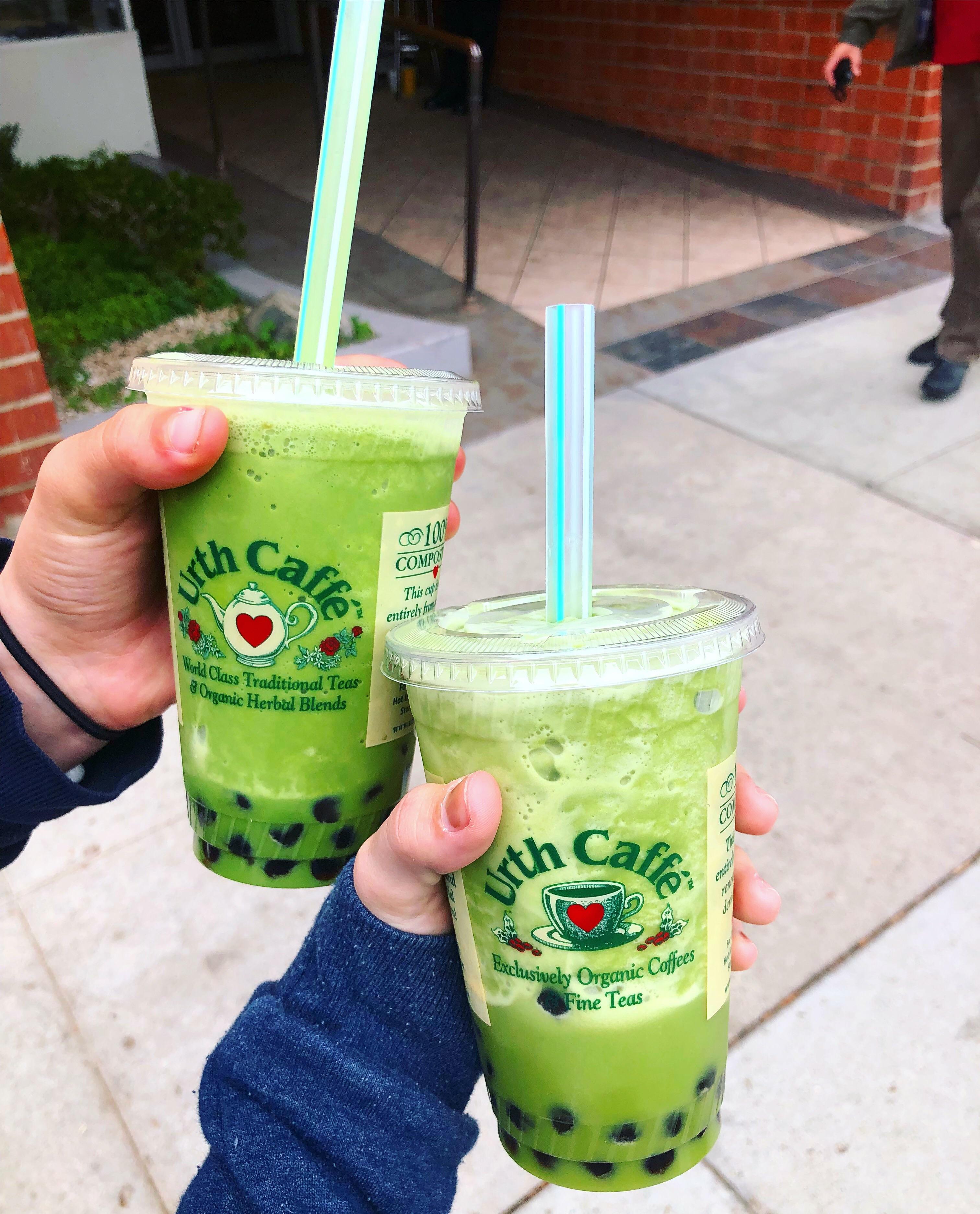 Urth Caffe matcha soy milk tea slushes w/ boba of course! tea