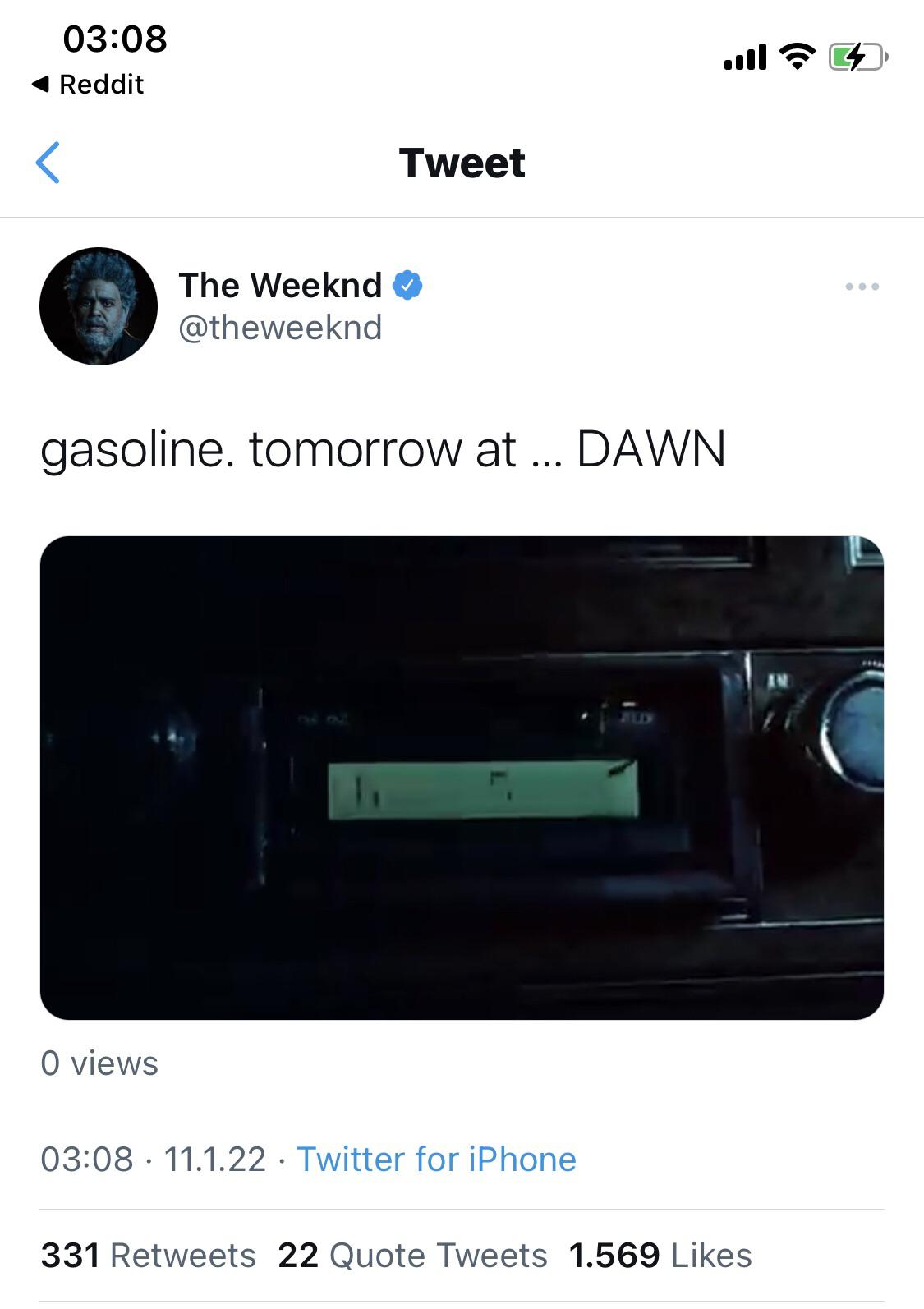 Gasoline MV coming tomorrow! r/TheWeeknd