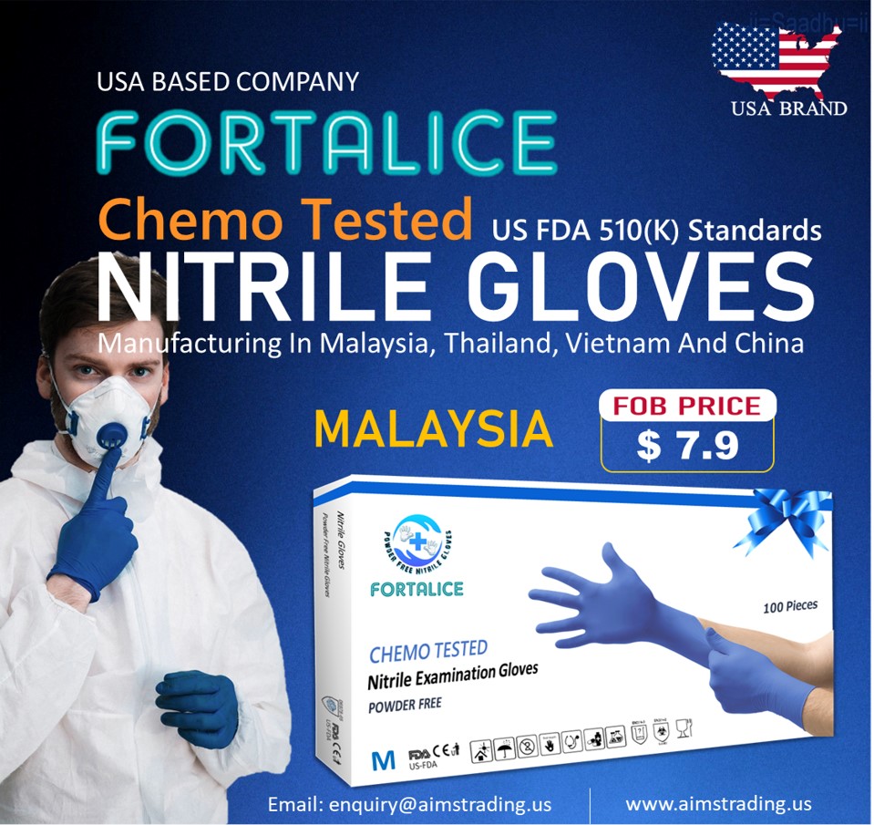 Chemo Tested Nitrile Examination Gloves, Manufacturing and FOB from