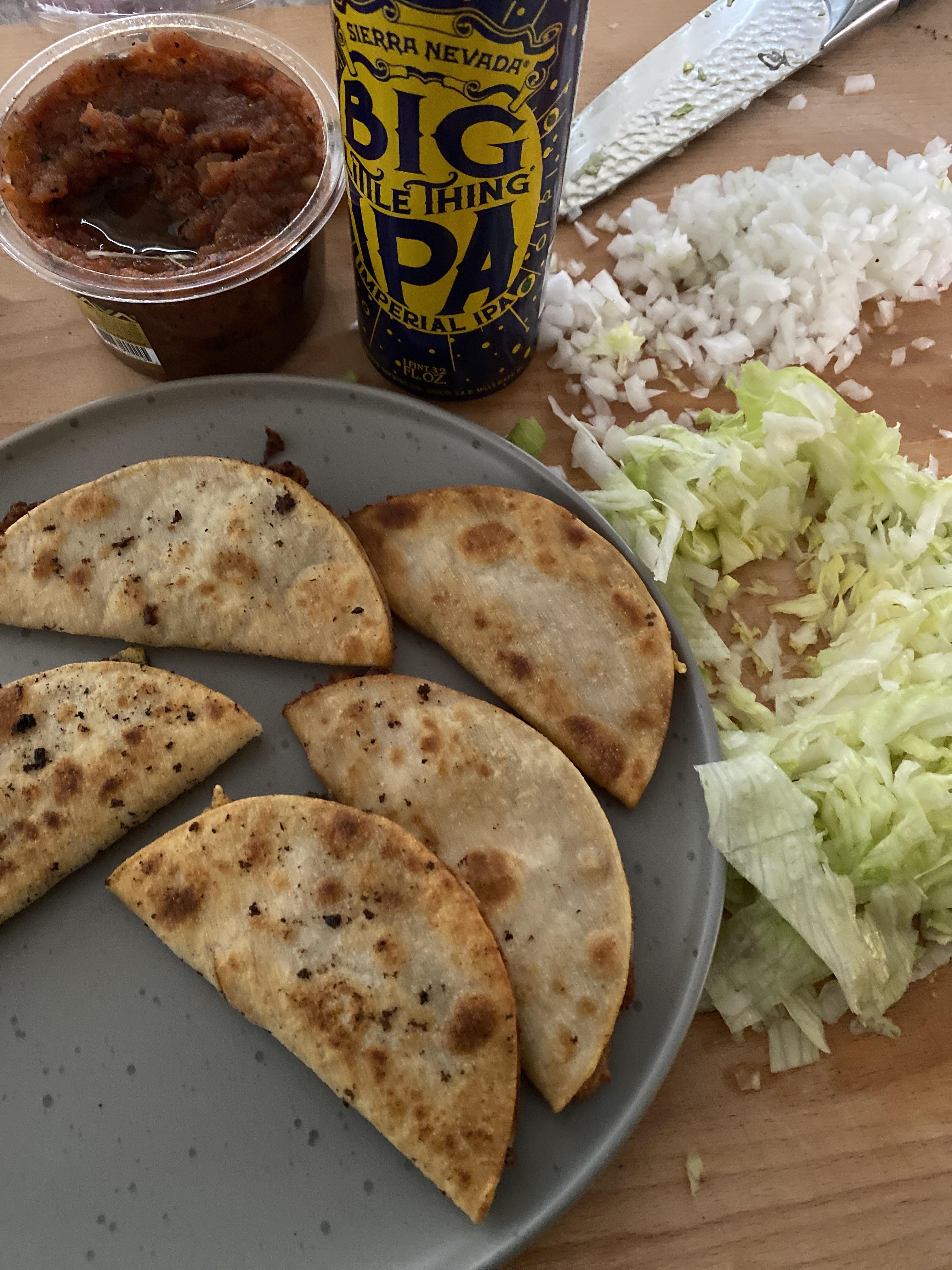 Tacos Dorados! Using some high quality vegan beef, frijoles, and cheese