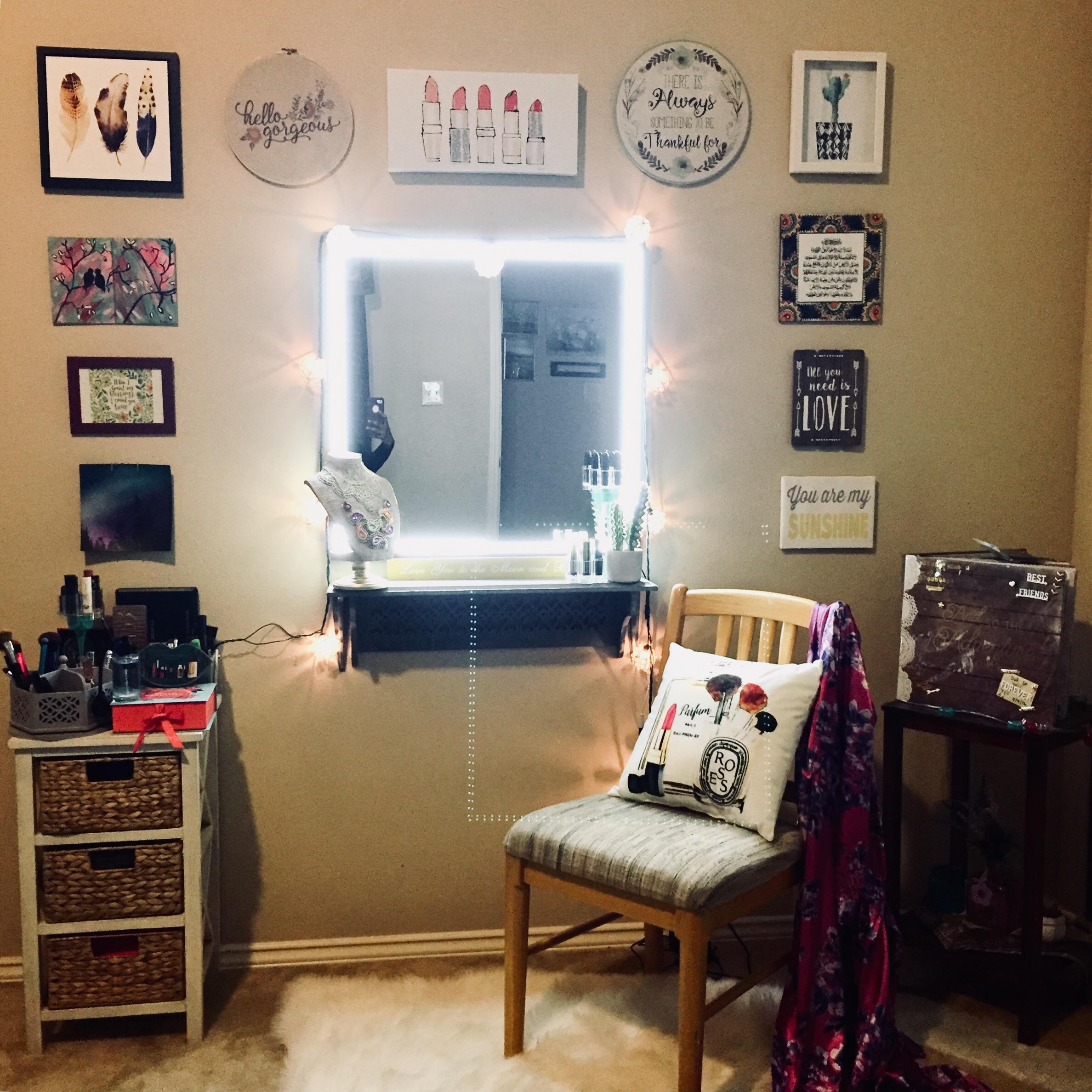 Husband and I built a vanity from a floating shelf and an ikea mirror