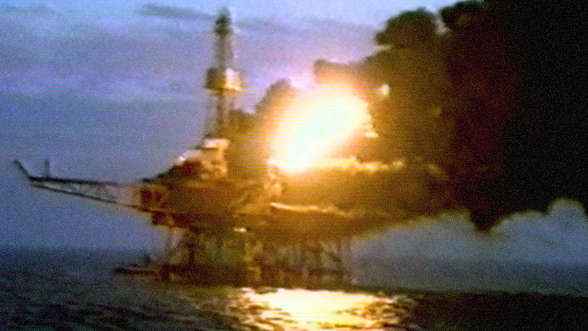 The Piper Alpha oil rig disaster North Sea, July 1988. Explosion and