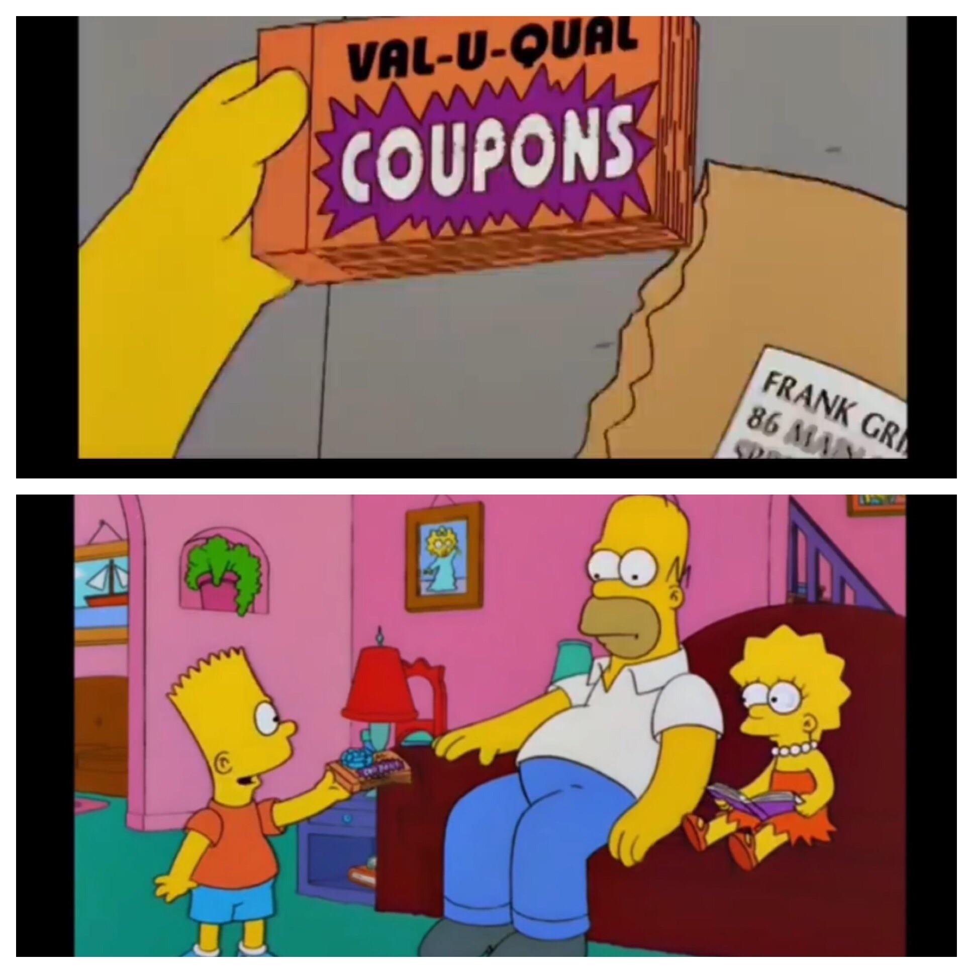 (The Simpsons s10 e12) The coupon book Bart gives to Homer from the postoffice was originally