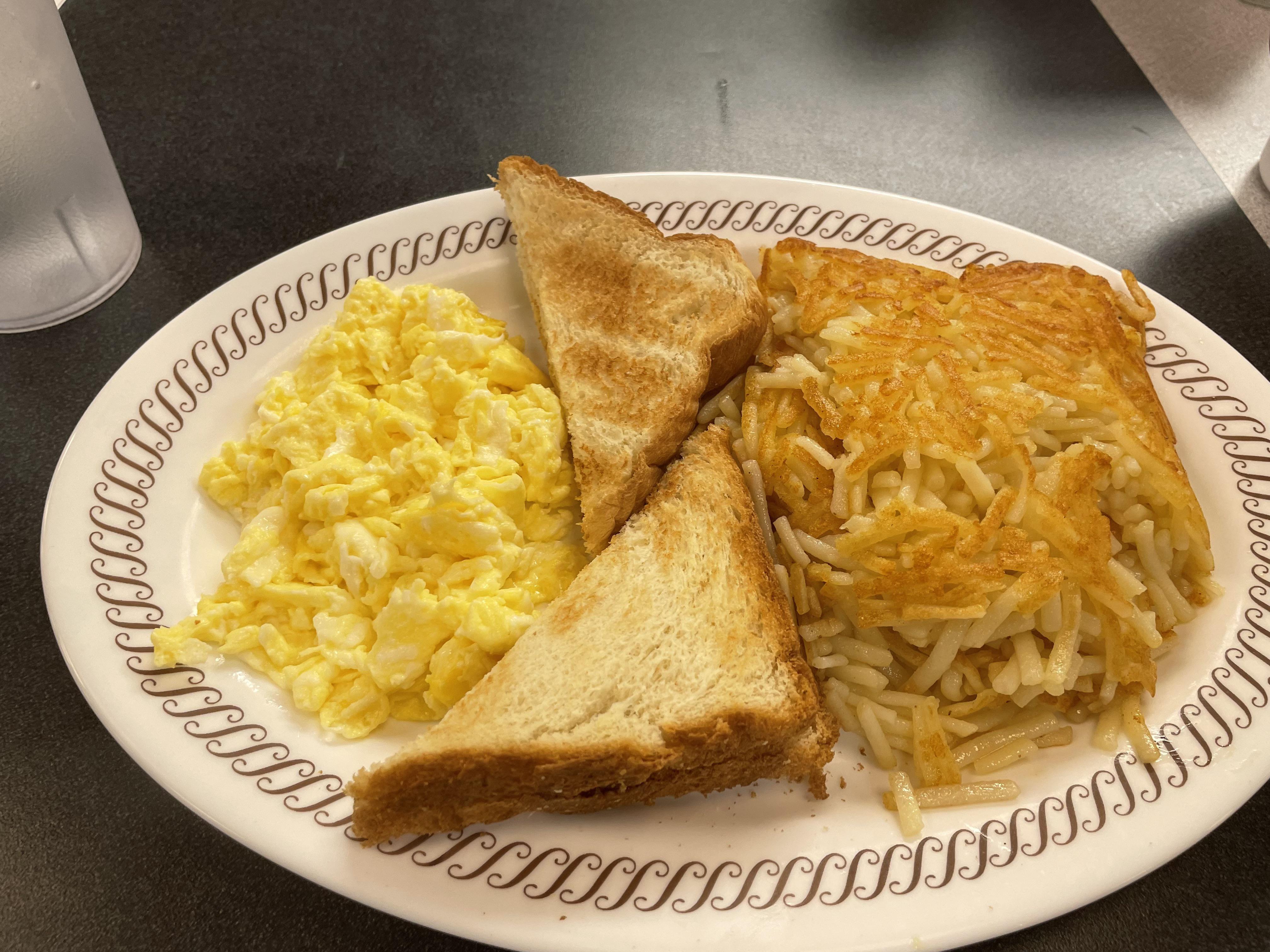 Cheapest full meal on the Waffle House menu at 5.50 (single portion of