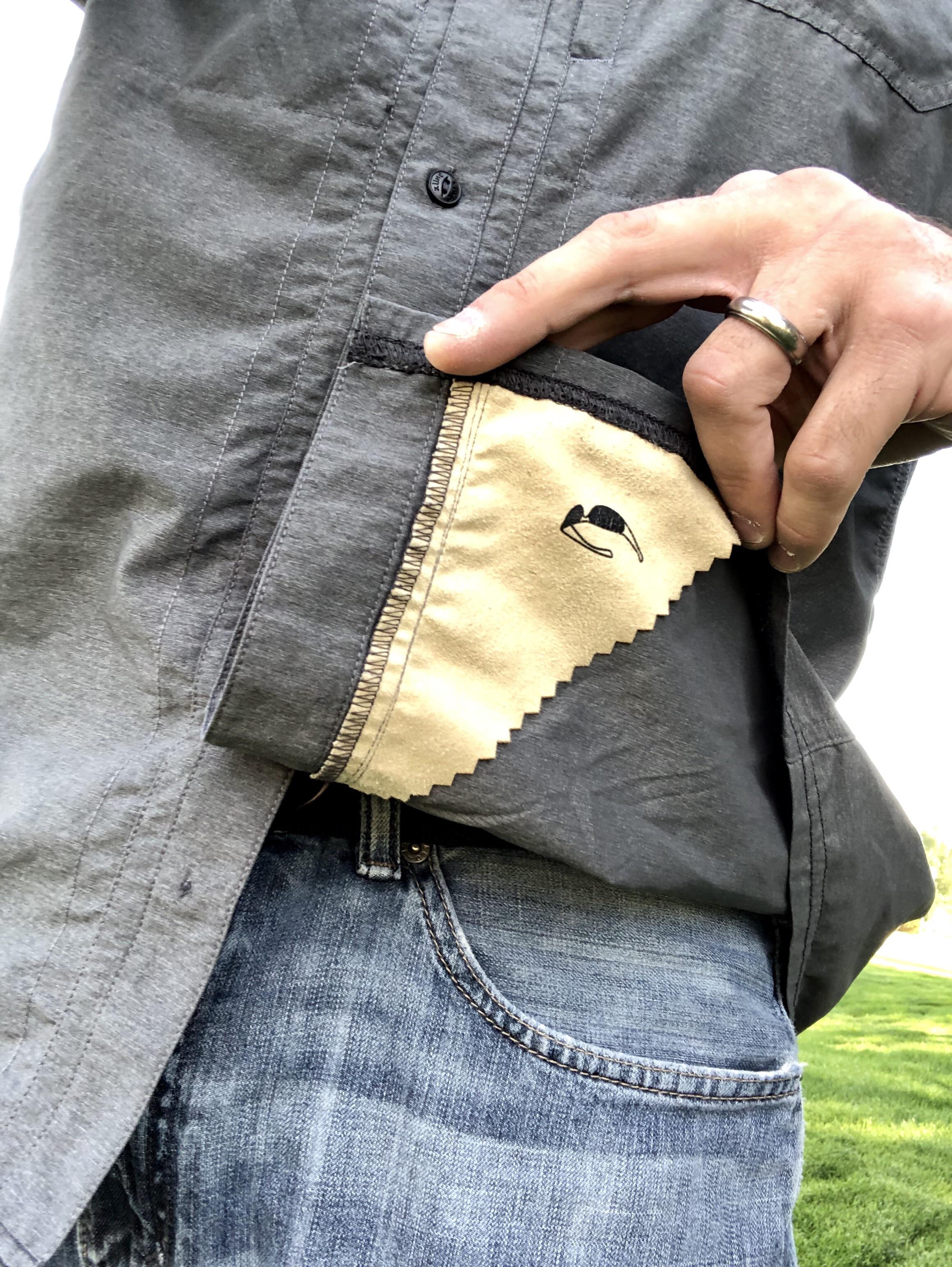 This shirt has a piece of lens cloth sewn on the inside for your glasses.