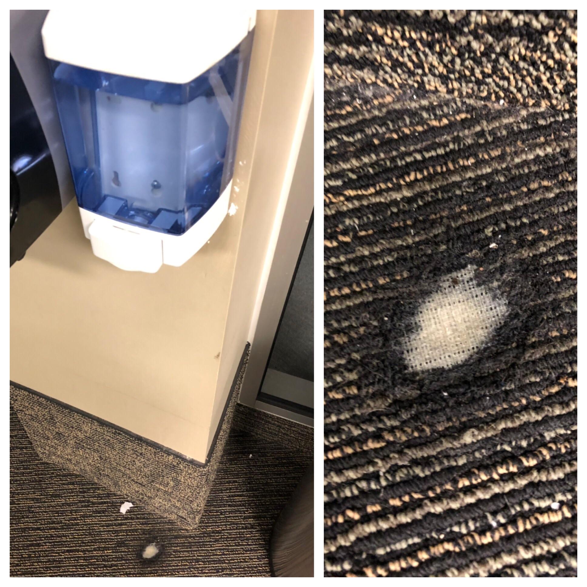 The way this equipment sanitizer has eroded/burned(?) the carpet at my