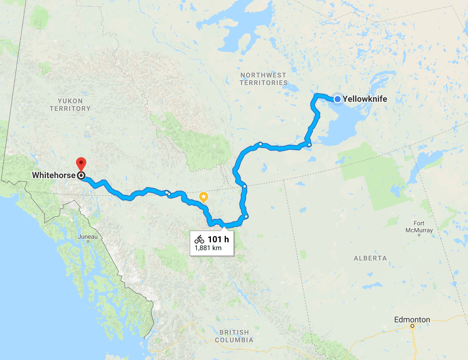 Driving from Yellowknife to Whitehorse canada