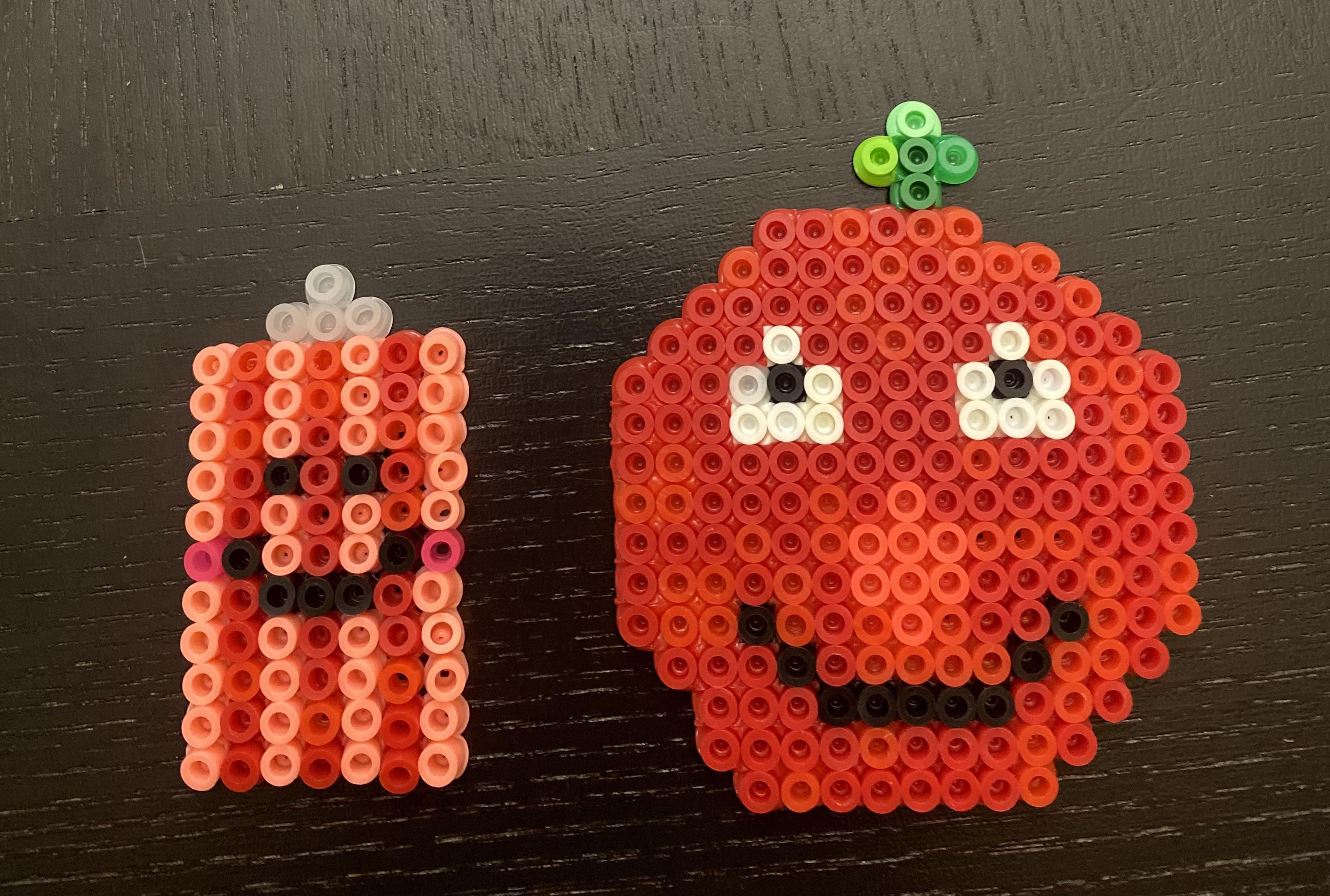 The kid I babysit & I made veggie tales characters out of perler beads