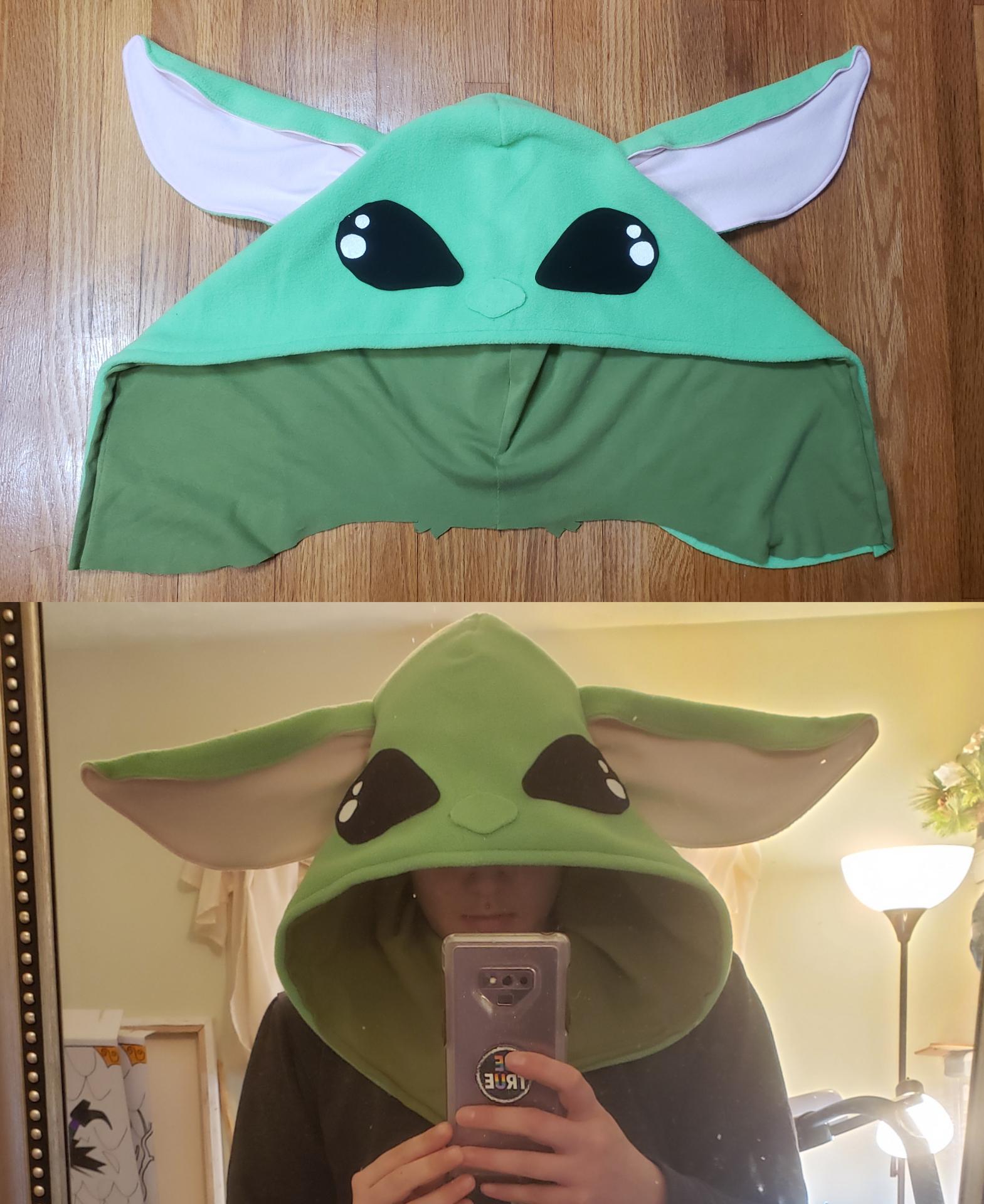 Baby yoda kigurumi progress, hood complete! r/sewing