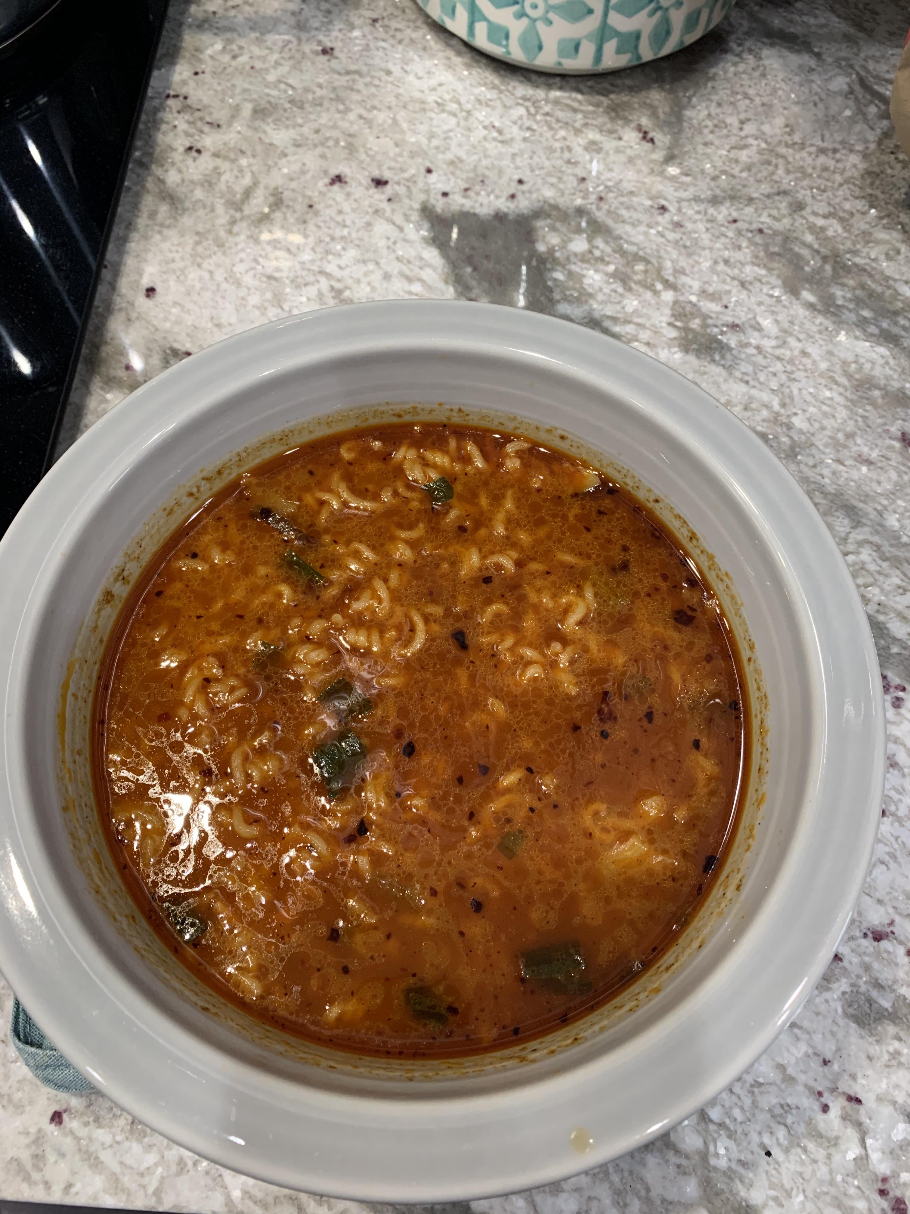 Shin Ramyun Black with Fly by Jing Sichuan Chili Crisp, honey, soy