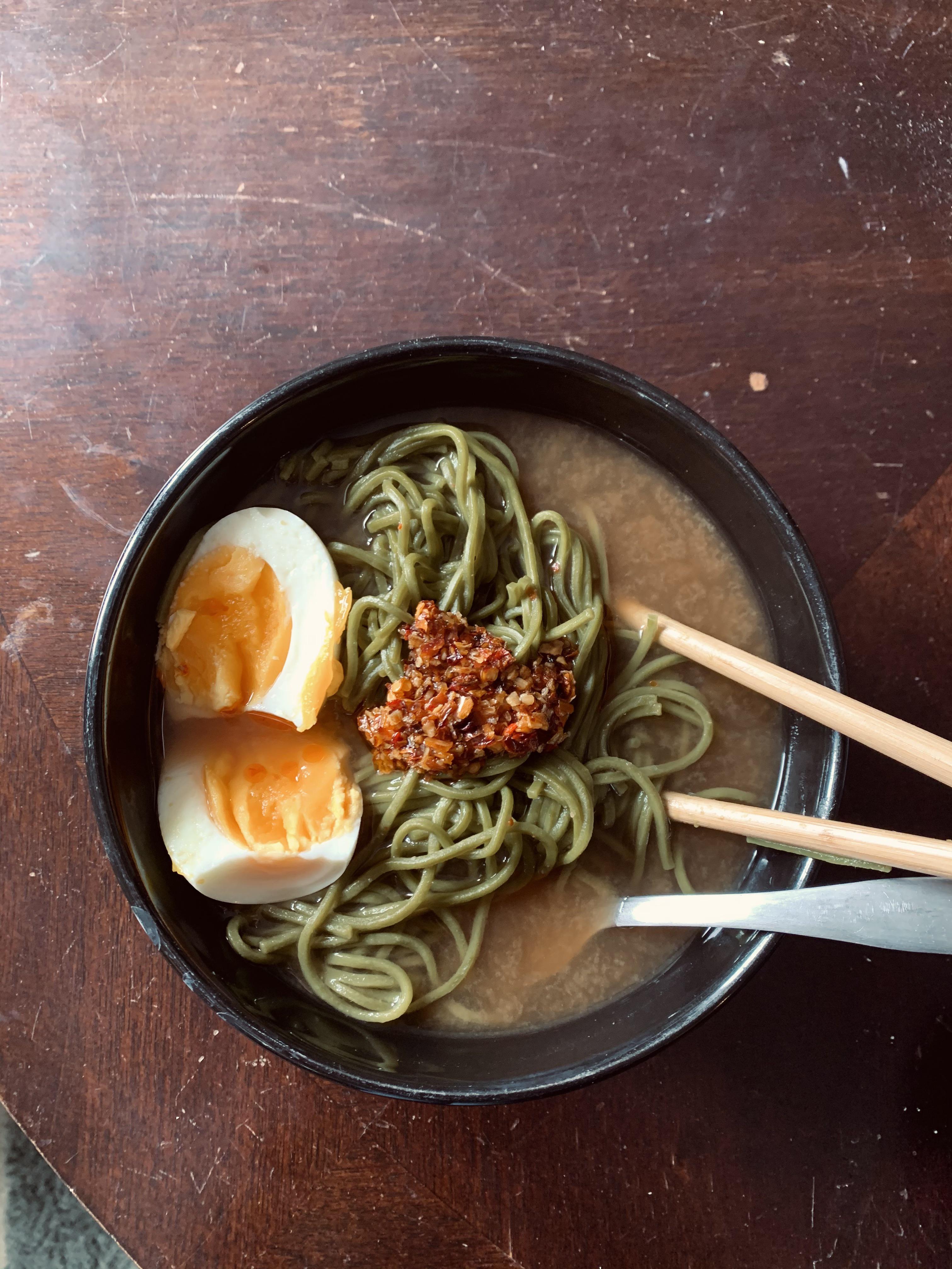 Inspo from another post here on reddit. The matcha green tea noodles