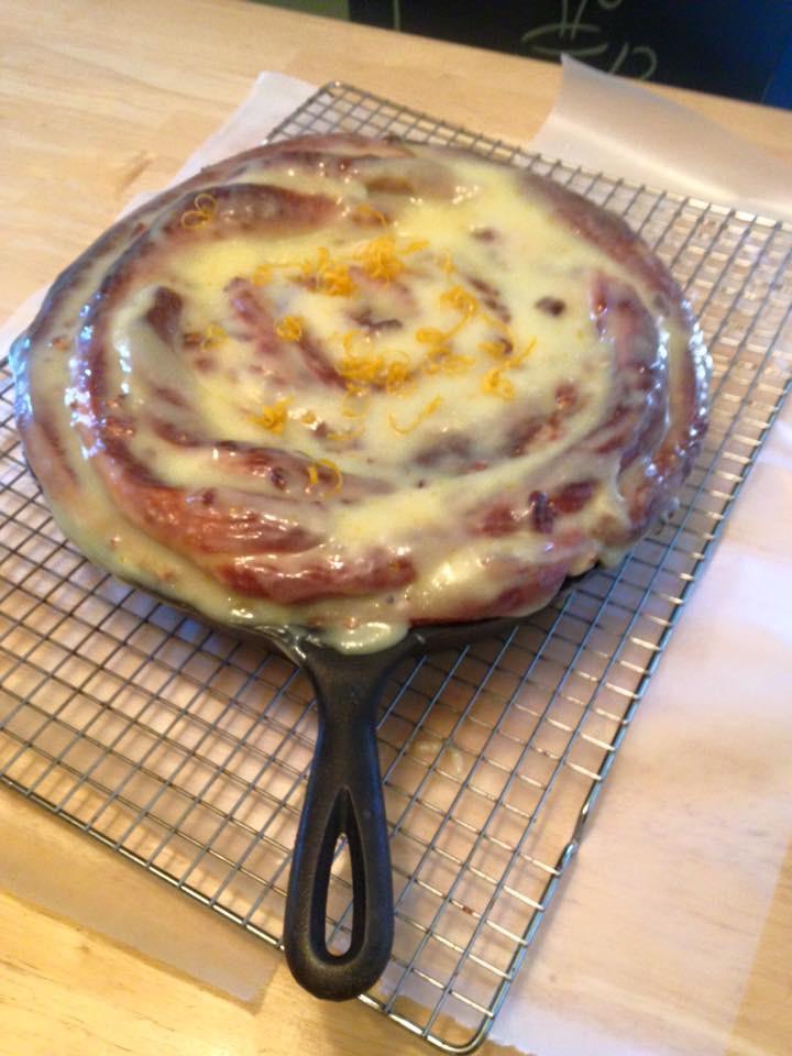 [Homemade] Cast Iron Skillet Giant Cinnamon Roll w/ Orange Glaze r/food