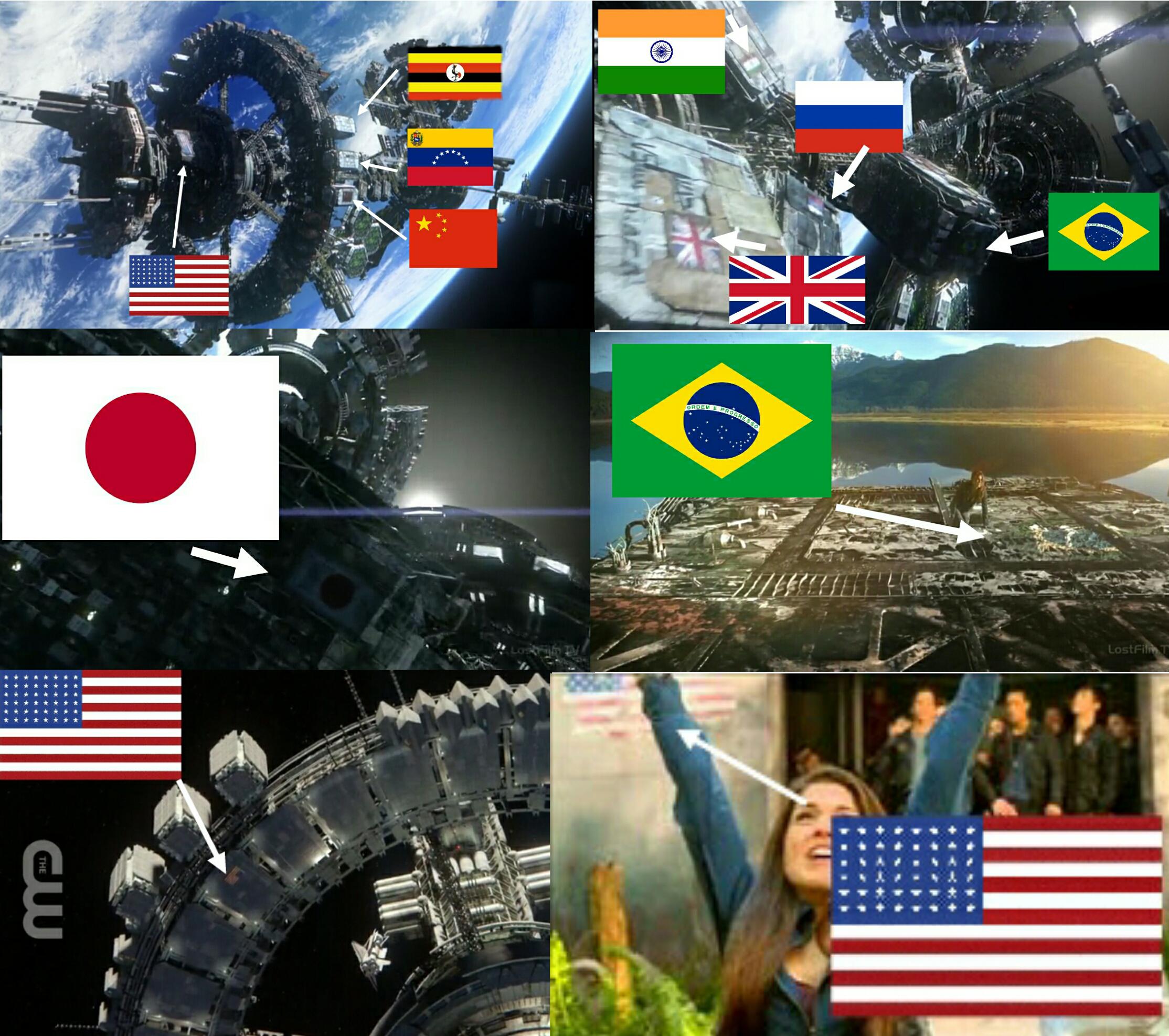 Flags of 9(12) nations of the Ark: U.S.A., U.K., India, Uganda